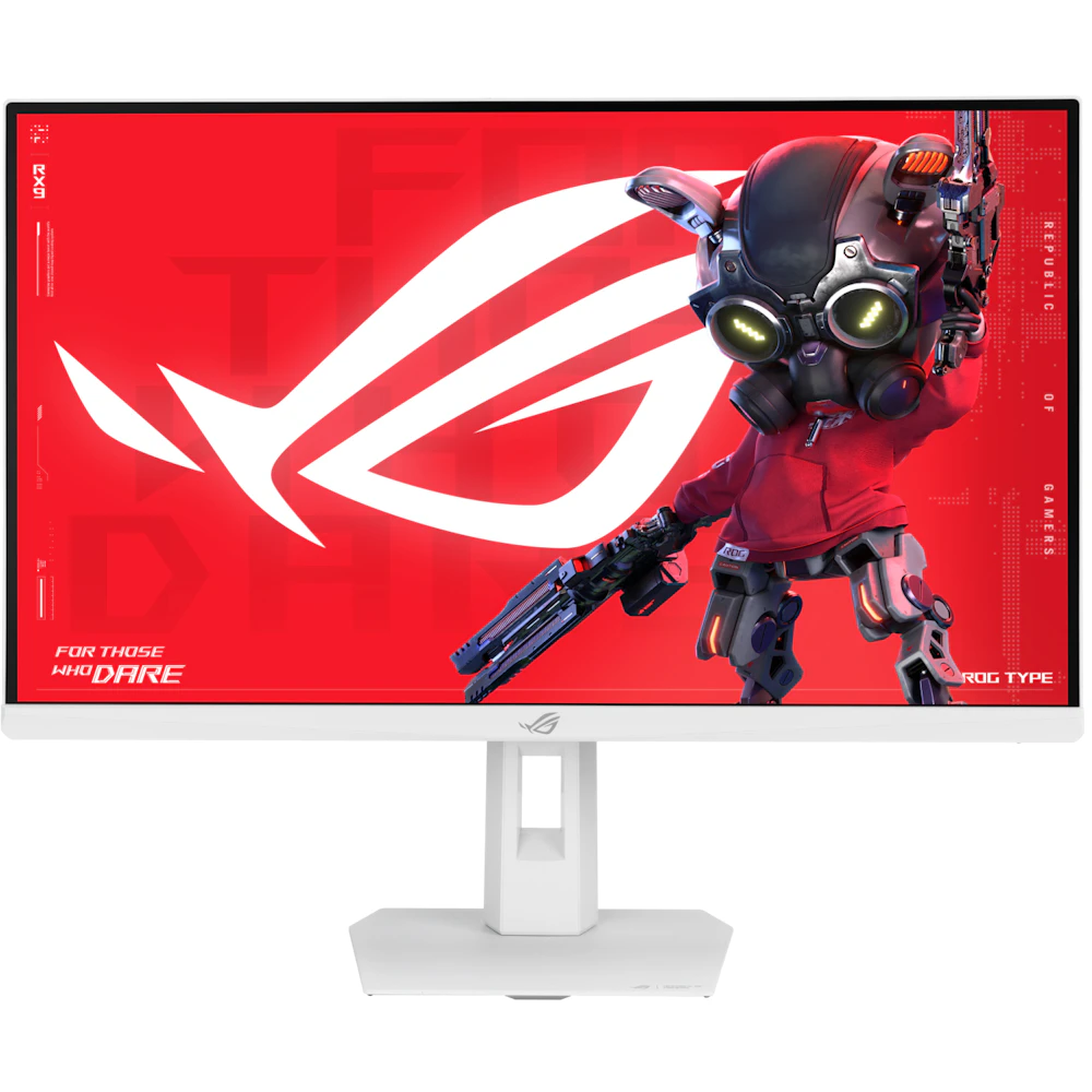 A large main feature product image of EX-DEMO ASUS ROG Strix XG27ACMES - 27" 1440p 255Hz 0.3ms Fast-IPS Gaming Monitor - White