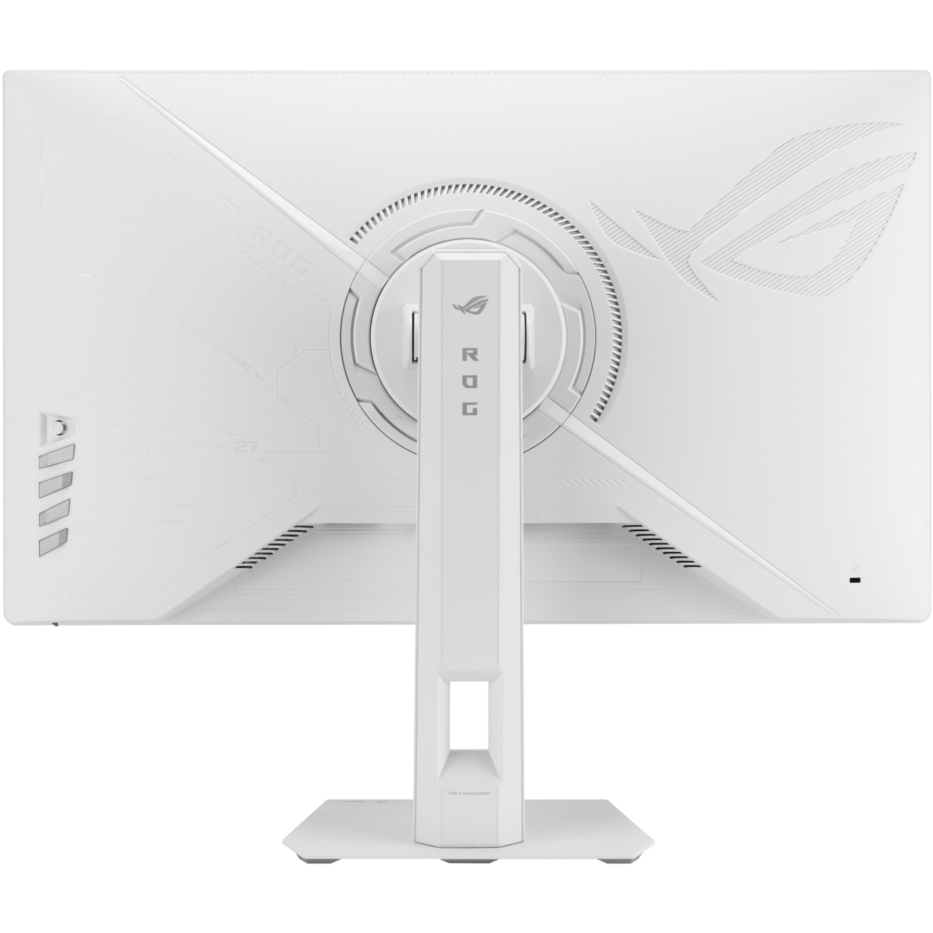 A large main feature product image of EX-DEMO ASUS ROG Strix XG27ACMES - 27" 1440p 255Hz 0.3ms Fast-IPS Gaming Monitor - White