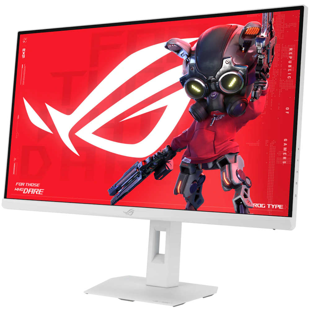 A large main feature product image of EX-DEMO ASUS ROG Strix XG27ACMES - 27" 1440p 255Hz 0.3ms Fast-IPS Gaming Monitor - White
