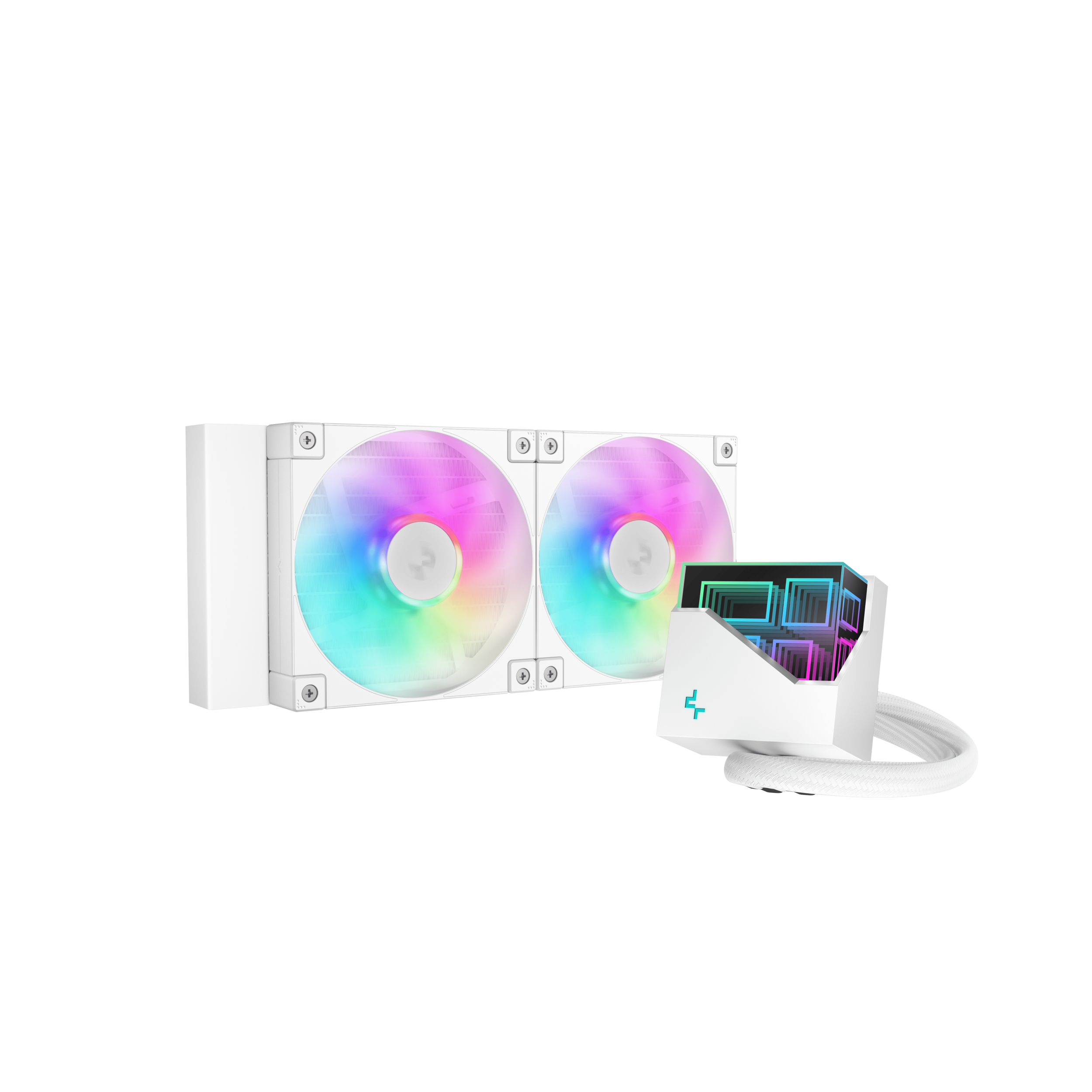 A large main feature product image of EX-DEMO DeepCool LT240 ARGB AIO Liquid CPU Cooler (White)