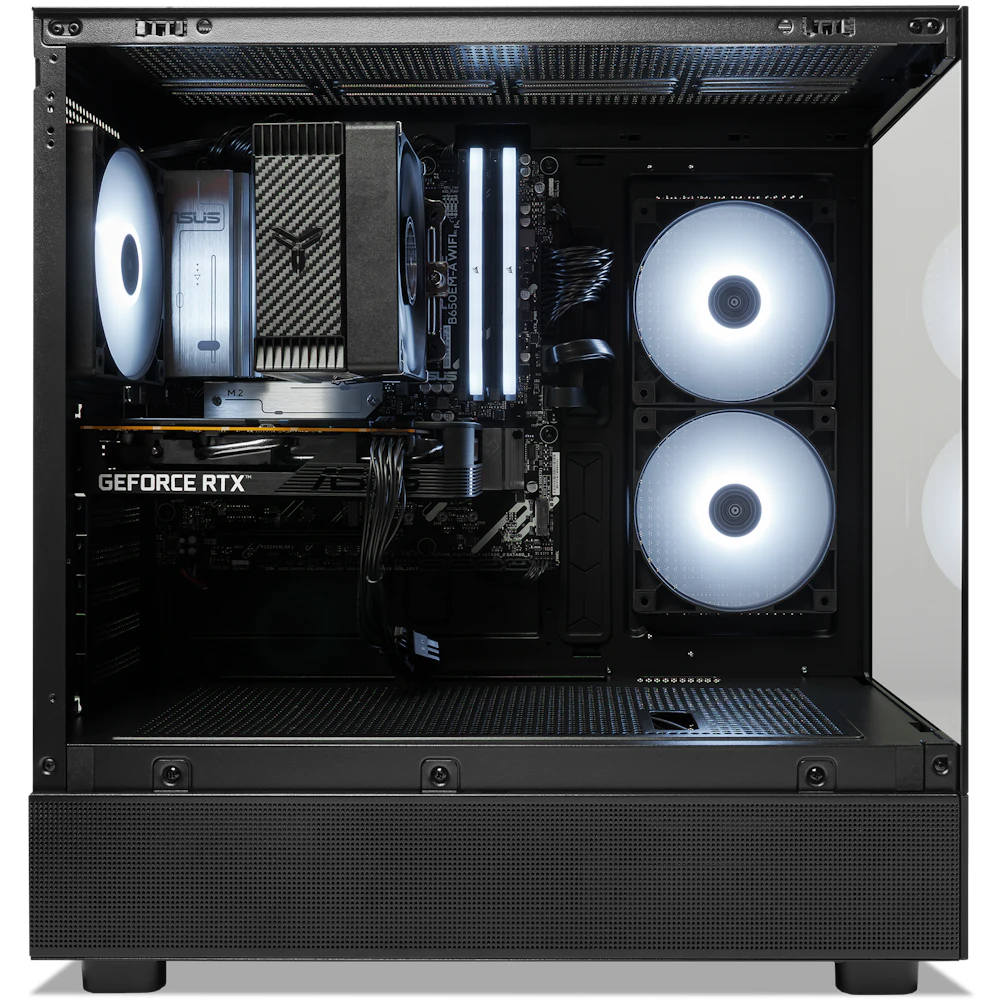 A large main feature product image of EX-DEMO PLE Stealth RTX 5050 Prebuilt Ready To Go Gaming PC