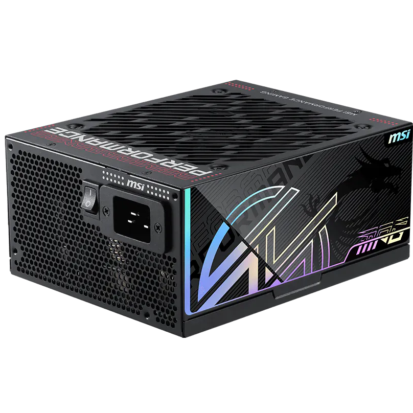 A large main feature product image of MSI MPG Ai1300TS - 1300W Titanium PCIe 5.0 Modular PSU 