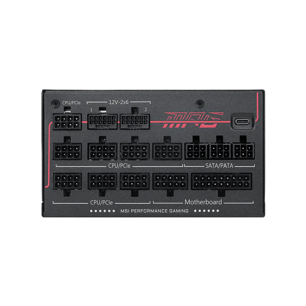 A large main feature product image of MSI MPG Ai1300TS - 1300W Titanium PCIe 5.0 Modular PSU