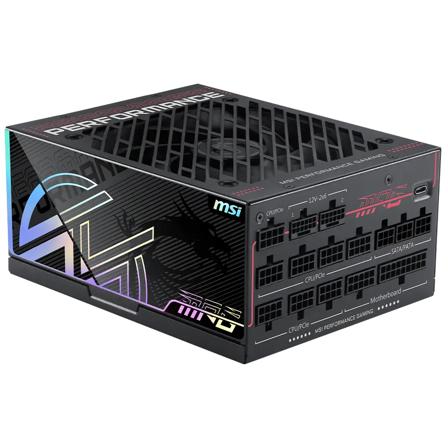 A large main feature product image of MSI MPG Ai1300TS - 1300W Titanium PCIe 5.0 Modular PSU 