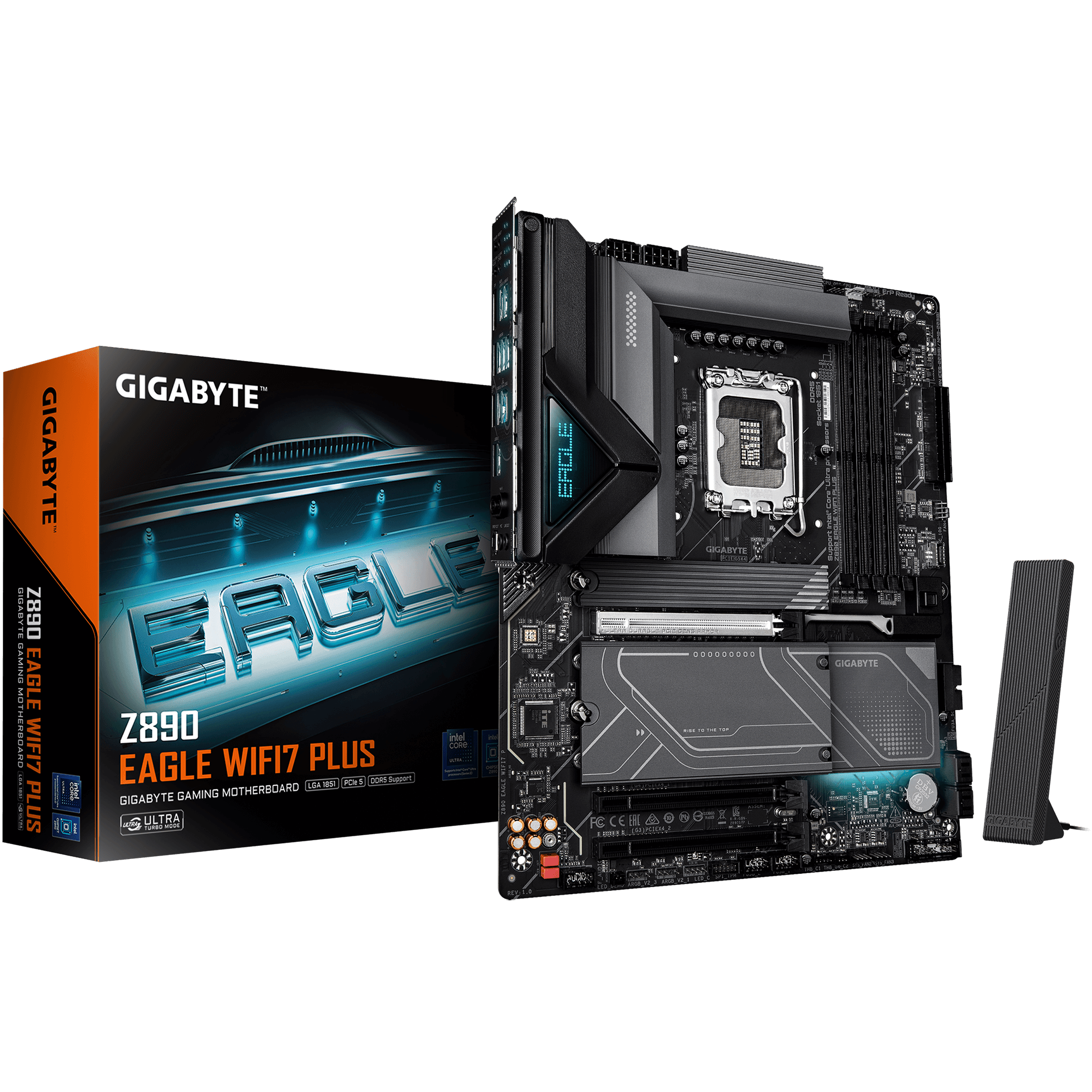 A large main feature product image of Gigabyte Z890 EAGLE WIFI7 PLUS LGA1851 ATX Desktop Motherboard