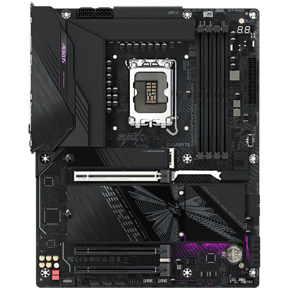 A large main feature product image of Gigabyte Z890 AORUS ELITE WIFI7 PLUS LGA1851 ATX Desktop Motherboard