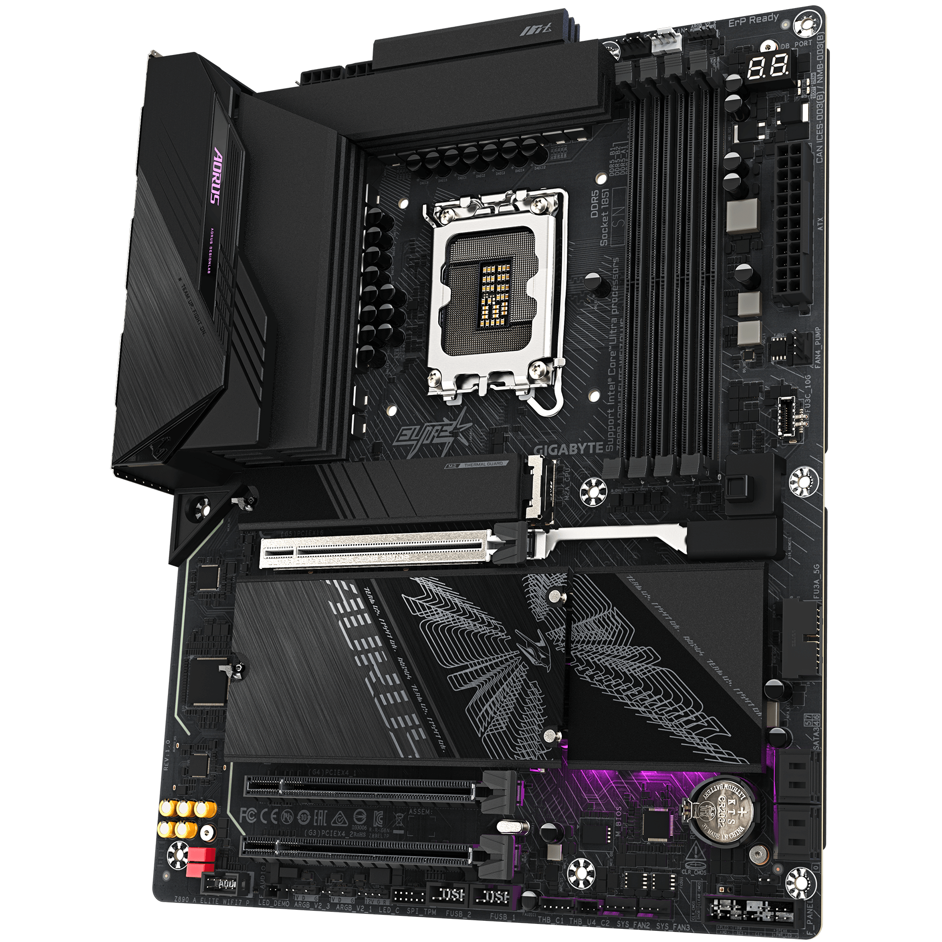 A large main feature product image of Gigabyte Z890 AORUS ELITE WIFI7 PLUS LGA1851 ATX Desktop Motherboard