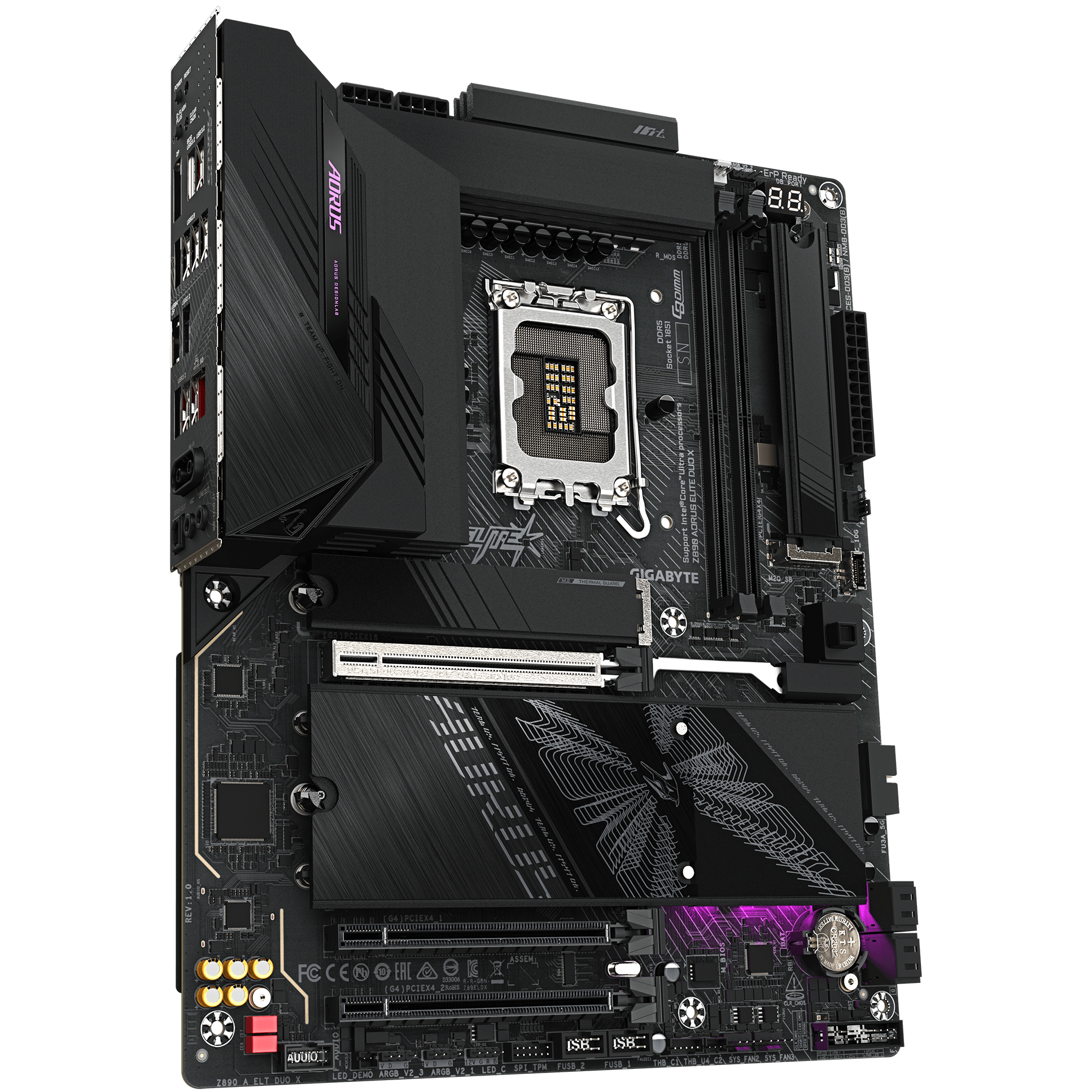 A large main feature product image of Gigabyte Z890 AORUS ELITE DUO X LGA1851 ATX Desktop Motherboard