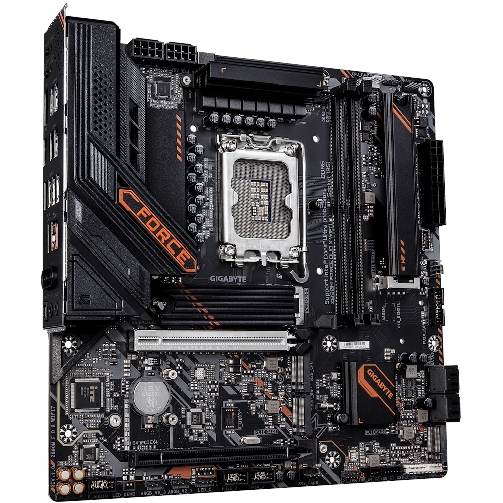 A large main feature product image of Gigabyte Z890M FORCE DUO X WIFI7 LGA1851 mATX Desktop Motherboard