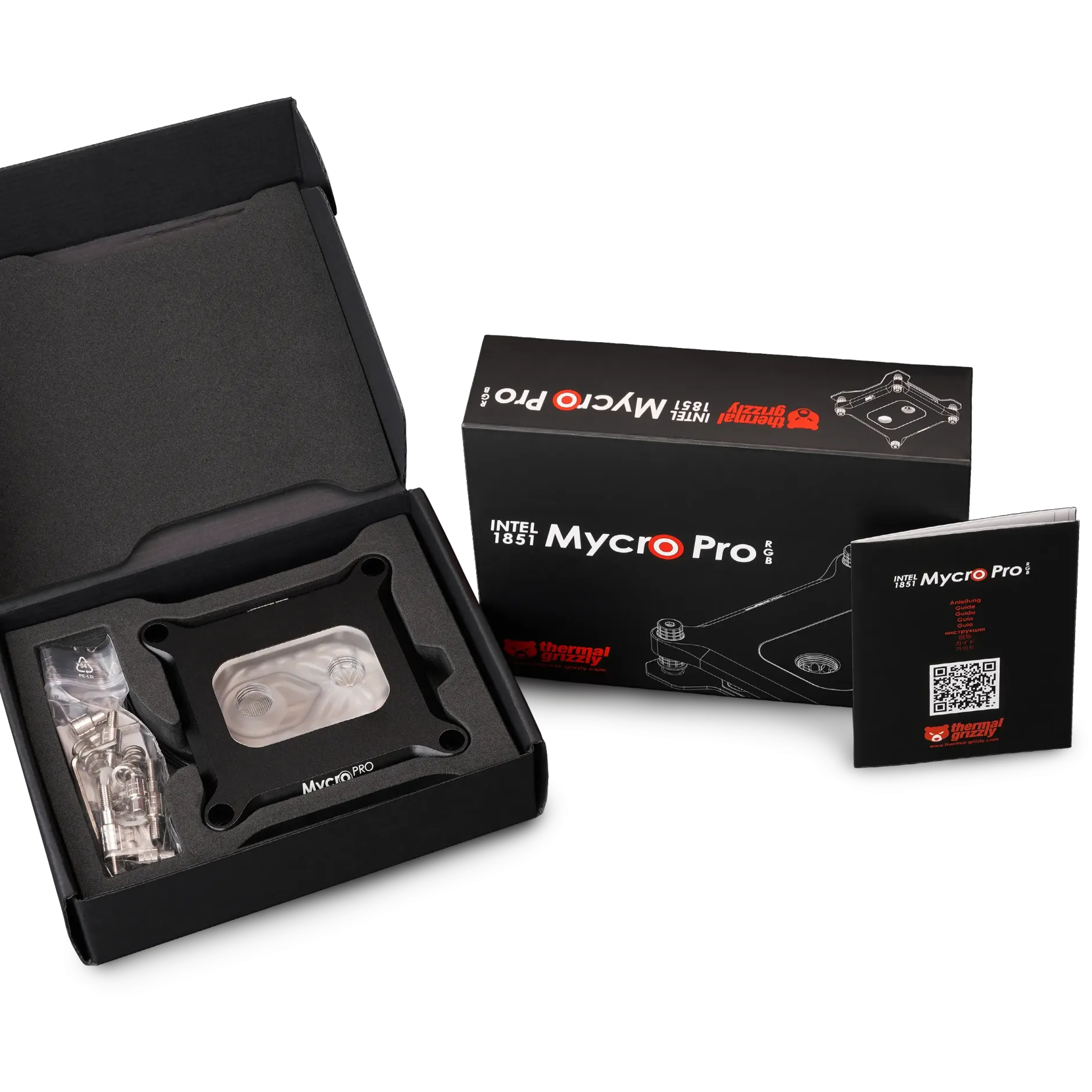 A large main feature product image of Thermal Grizzly Mycro Pro RGB CPU Water Block for Intel LGA1851
