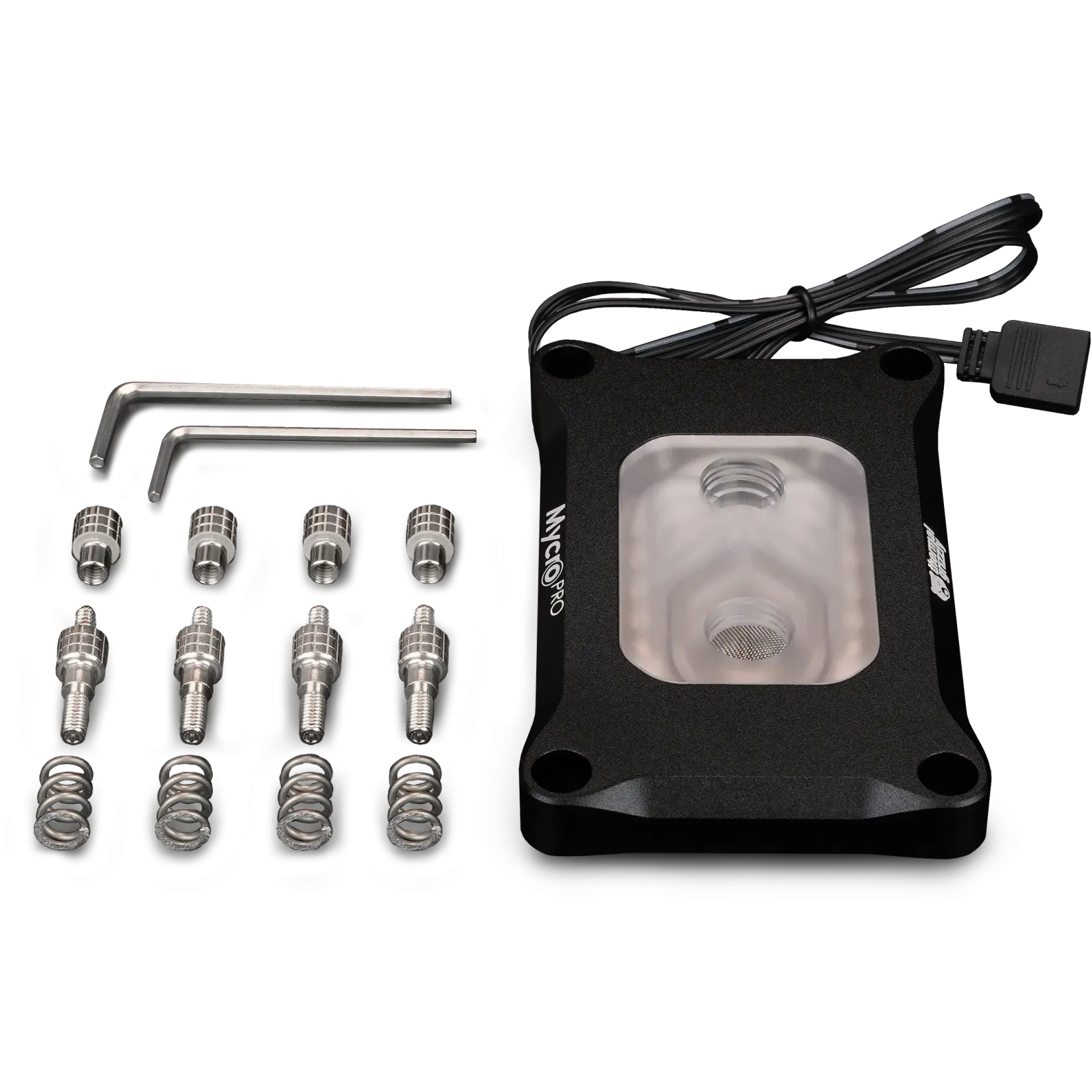 A large main feature product image of Thermal Grizzly Mycro Pro RGB CPU Water Block for AMD AM5