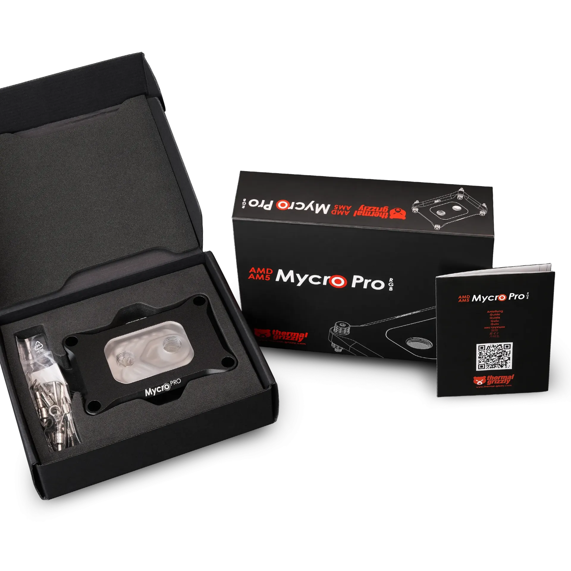 A large main feature product image of Thermal Grizzly Mycro Pro RGB CPU Water Block for AMD AM5