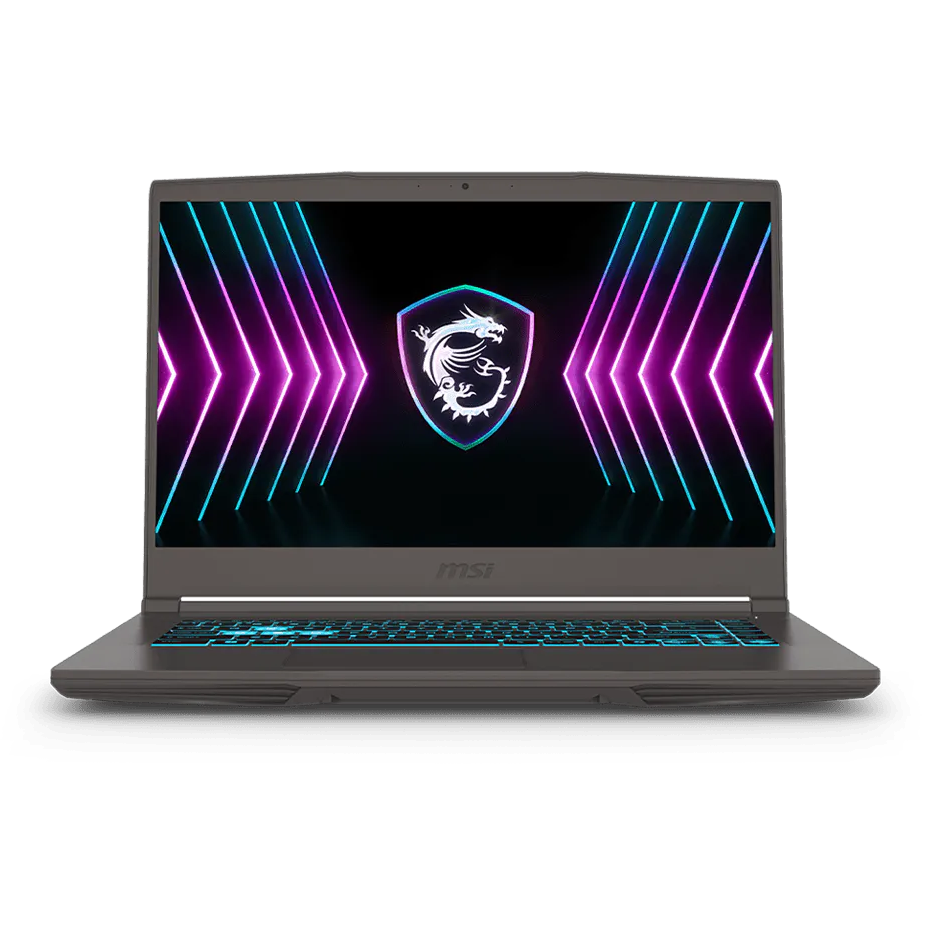 A large main feature product image of MSI Thin 15 (B2R) - 15" 144Hz, Core 7 240H, RTX 4050, 16GB/512GB - Win 11 Gaming Notebook
