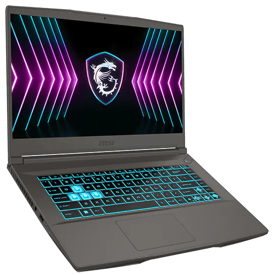 A large main feature product image of MSI Thin 15 (B2R) - 15" 144Hz, Core 7 240H, RTX 4050, 16GB/512GB - Win 11 Gaming Notebook