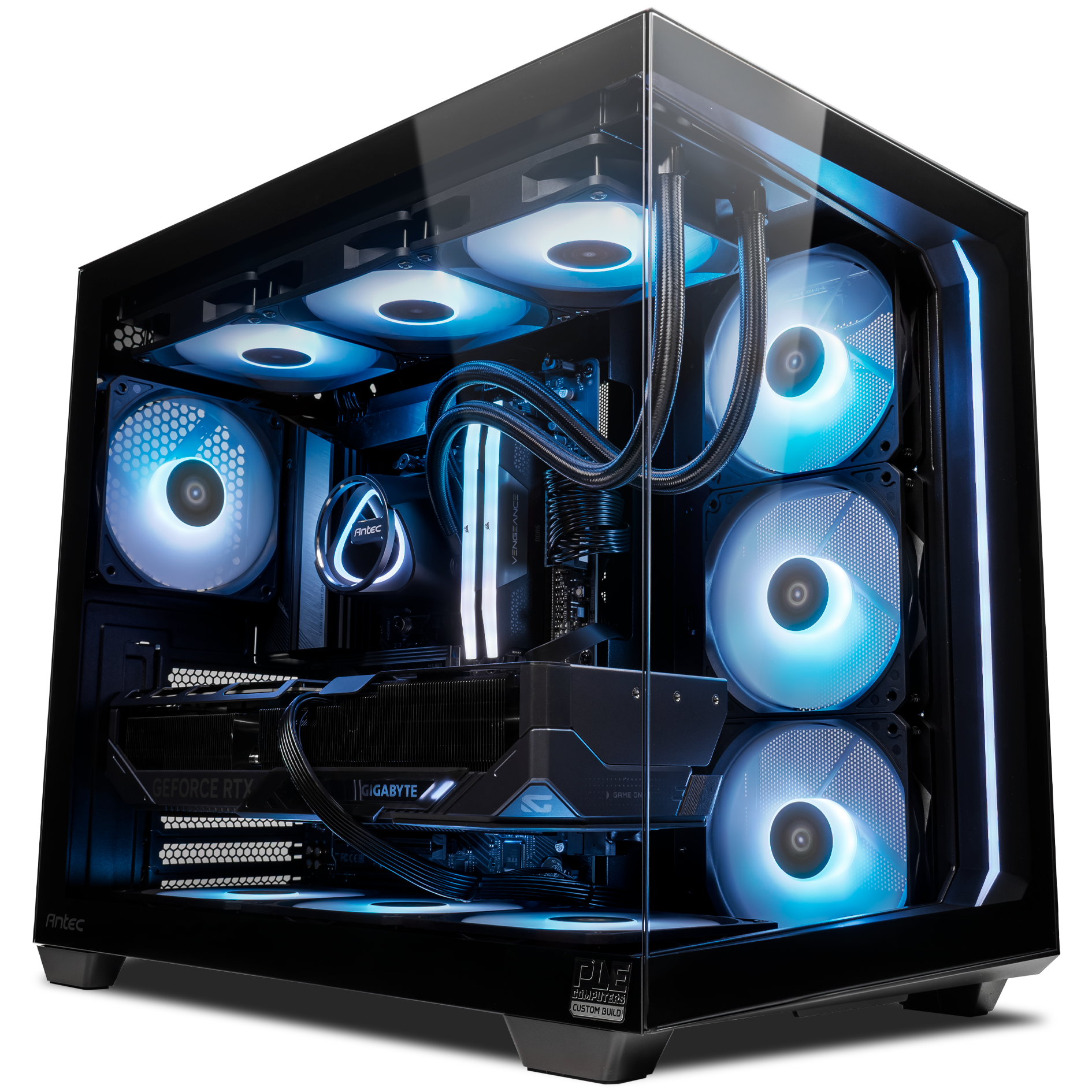A large main feature product image of EX-DEMO PLE Skeleton RTX 5070 Ti Prebuilt Ready To Go Gaming PC