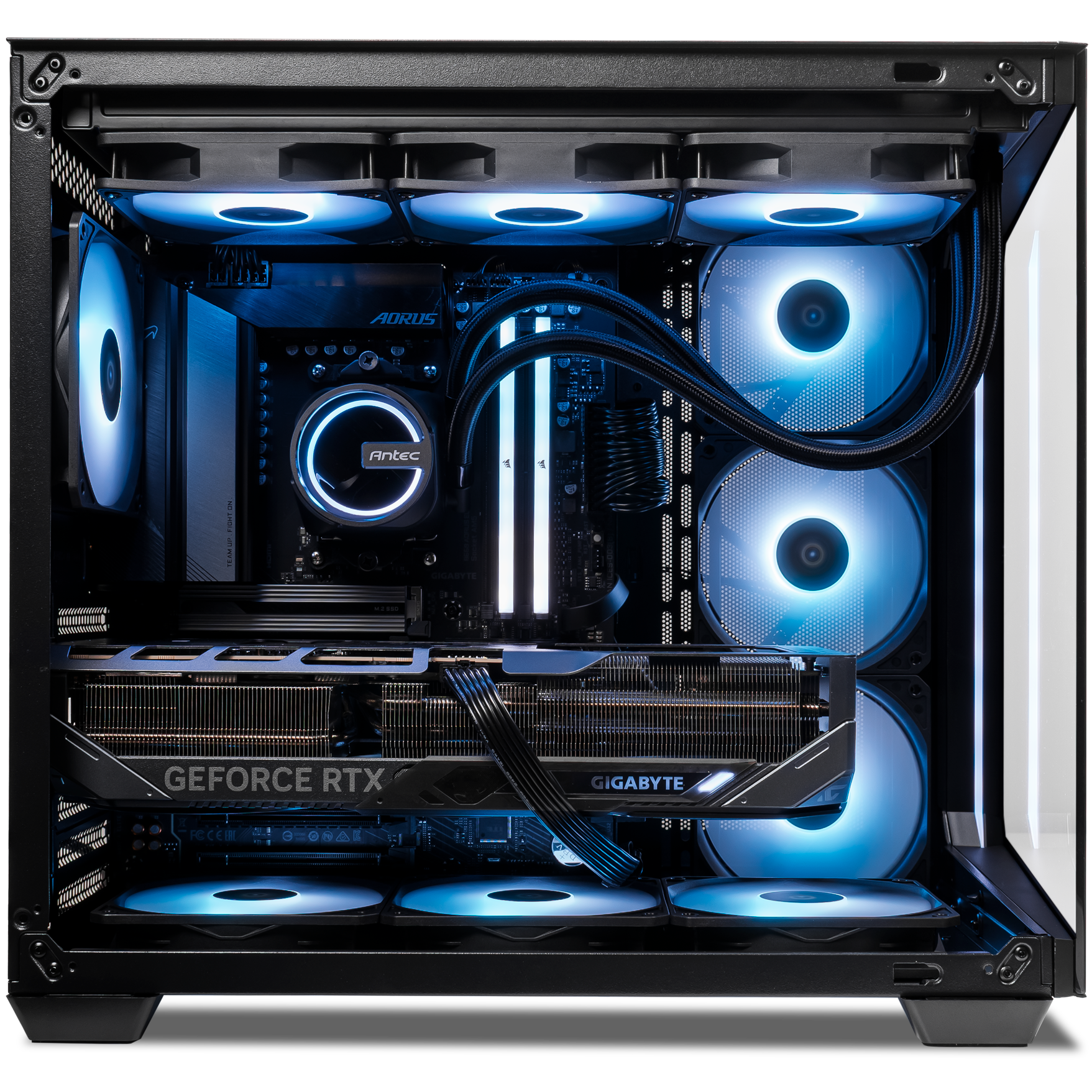 A large main feature product image of EX-DEMO PLE Skeleton RTX 5070 Ti Prebuilt Ready To Go Gaming PC