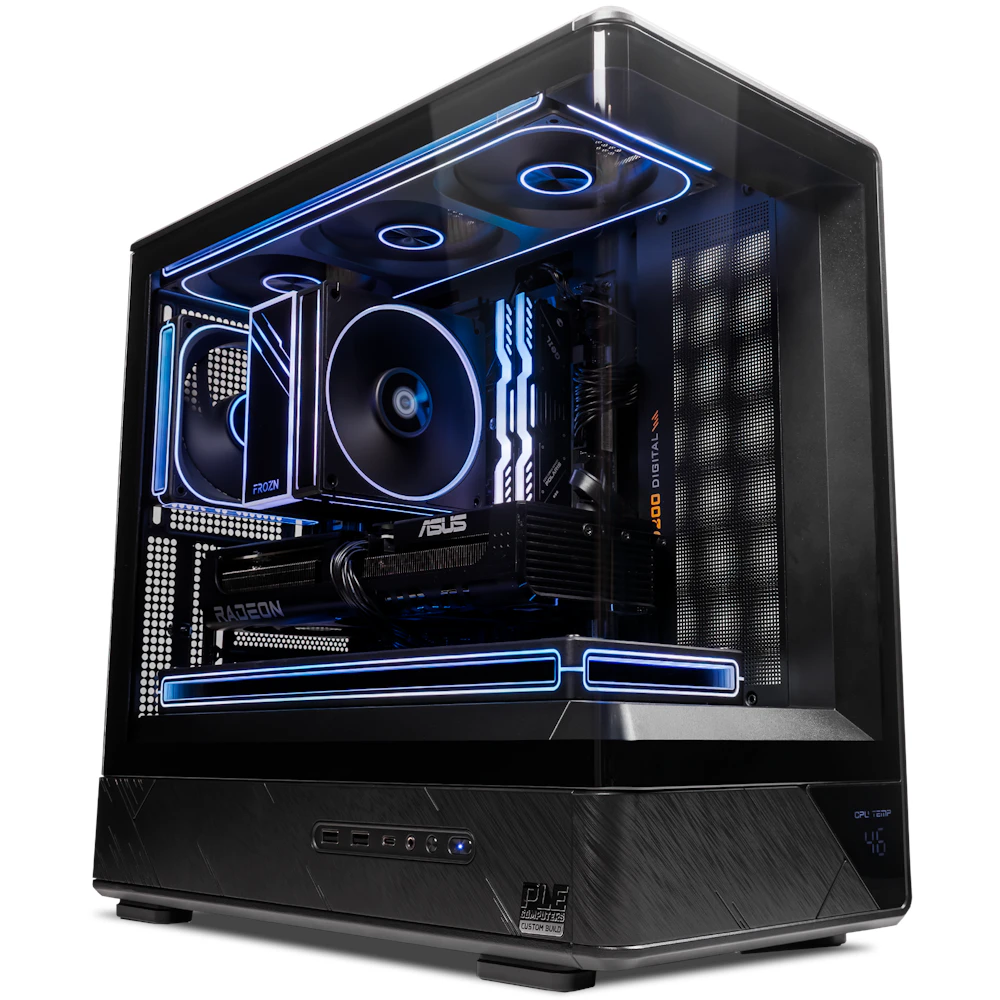 A large main feature product image of EX-DEMO PLE Carbon RX 9060 XT Prebuilt Ready To Go Gaming PC