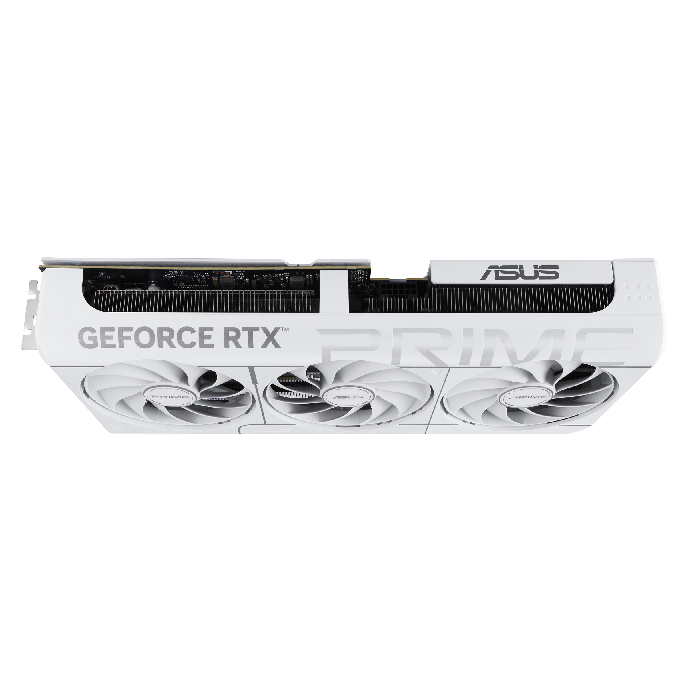 A large main feature product image of EX-DEMO ASUS GeForce RTX 5070 Prime OC 12GB GDDR7 - White