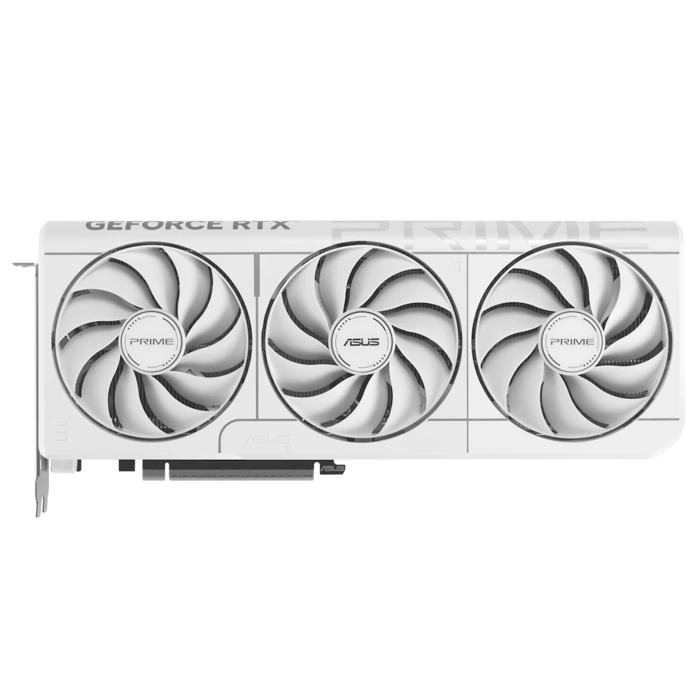 A large main feature product image of EX-DEMO ASUS GeForce RTX 5070 Prime OC 12GB GDDR7 - White