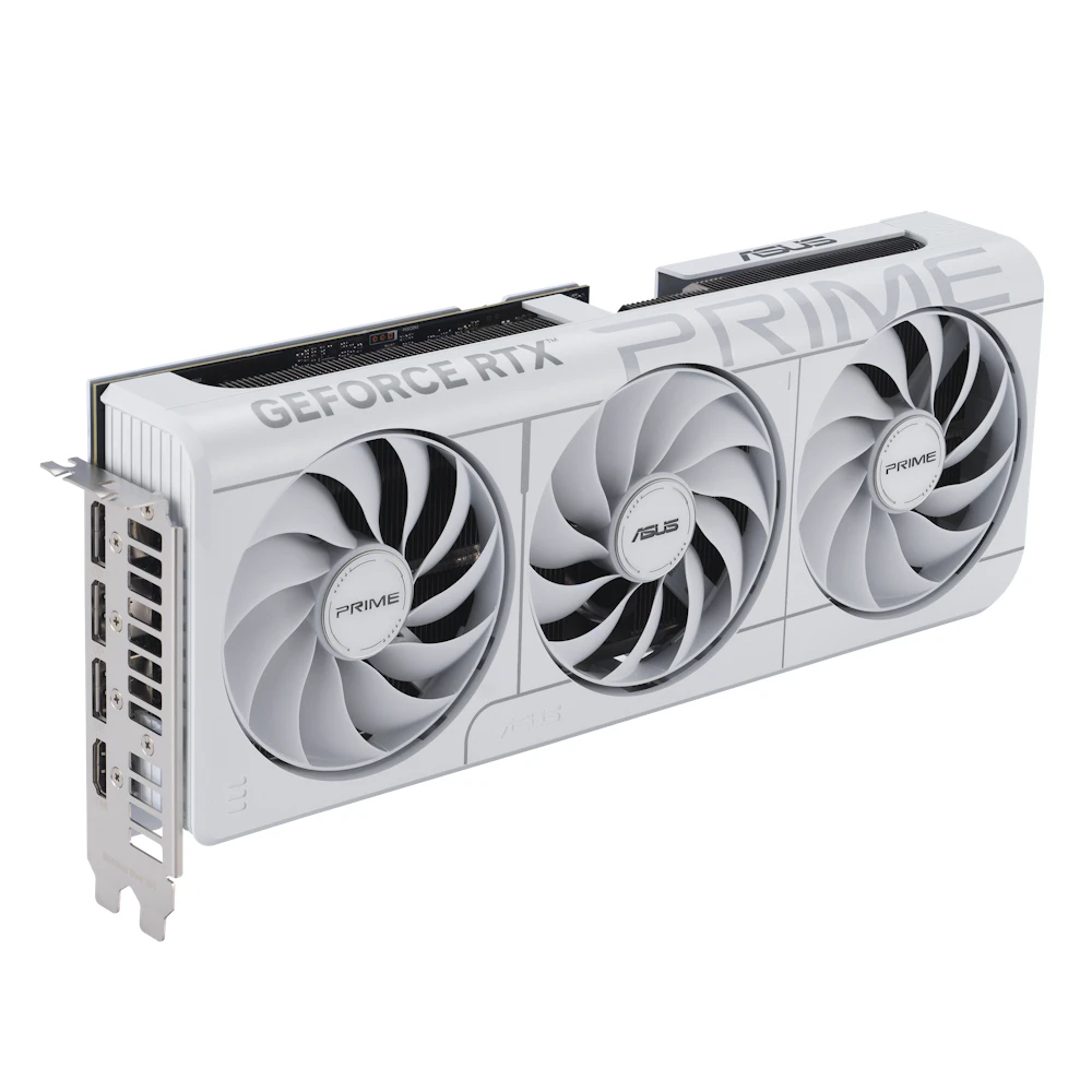 A large main feature product image of EX-DEMO ASUS GeForce RTX 5070 Prime OC 12GB GDDR7 - White