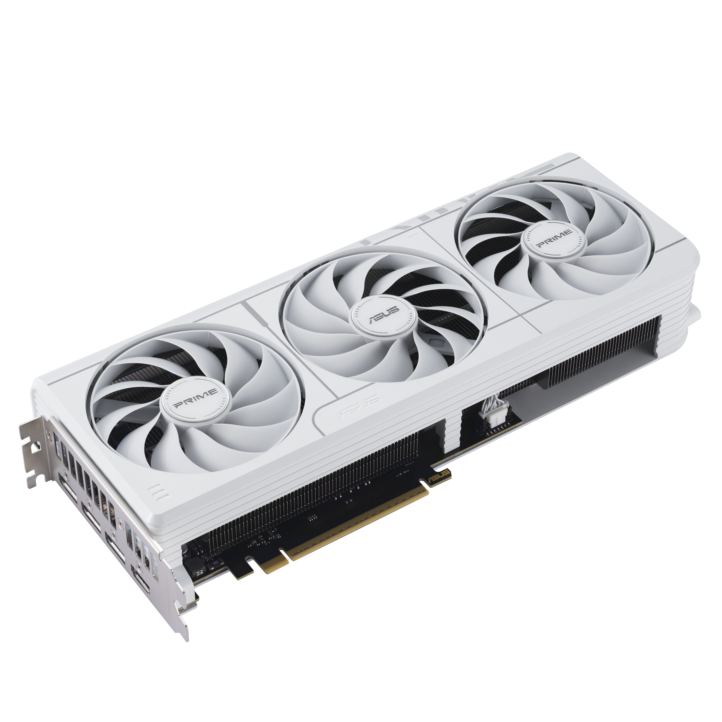A large main feature product image of EX-DEMO ASUS GeForce RTX 5070 Prime OC 12GB GDDR7 - White
