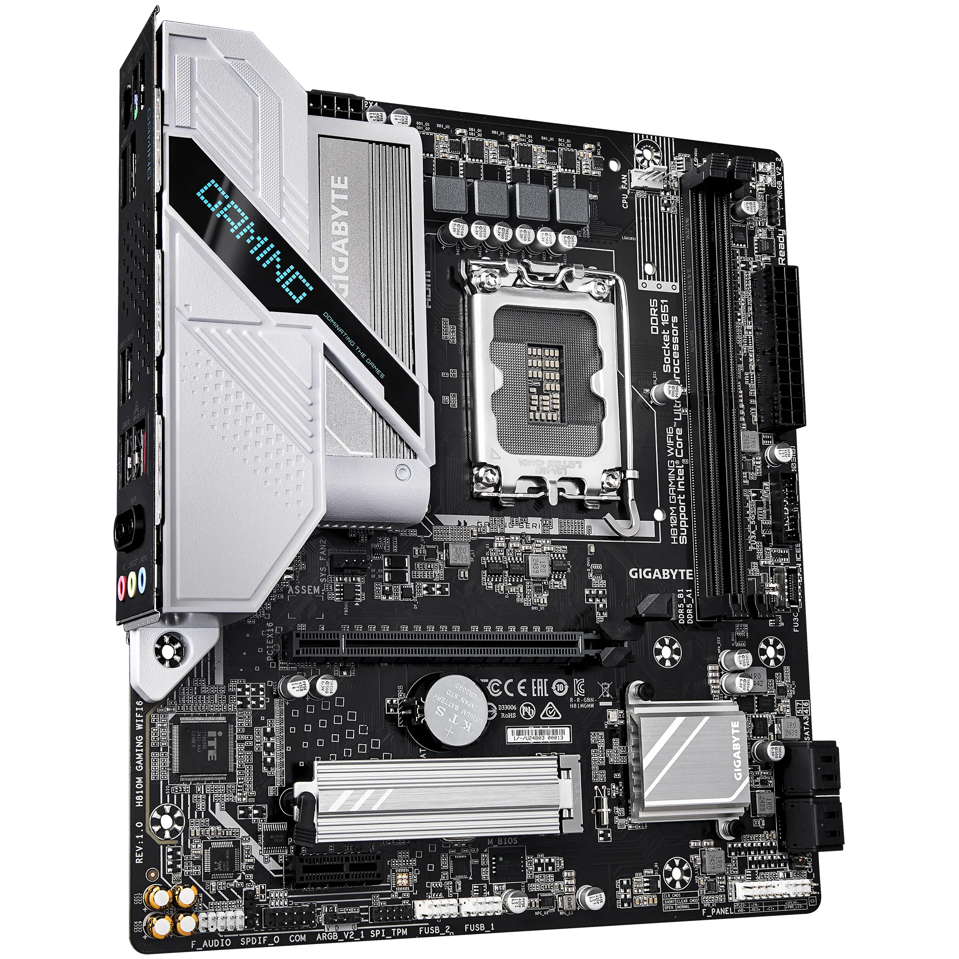 A large main feature product image of EX-DEMO Gigabyte H810M GAMING WiFi6 LGA1851 mATX Desktop Motherboard