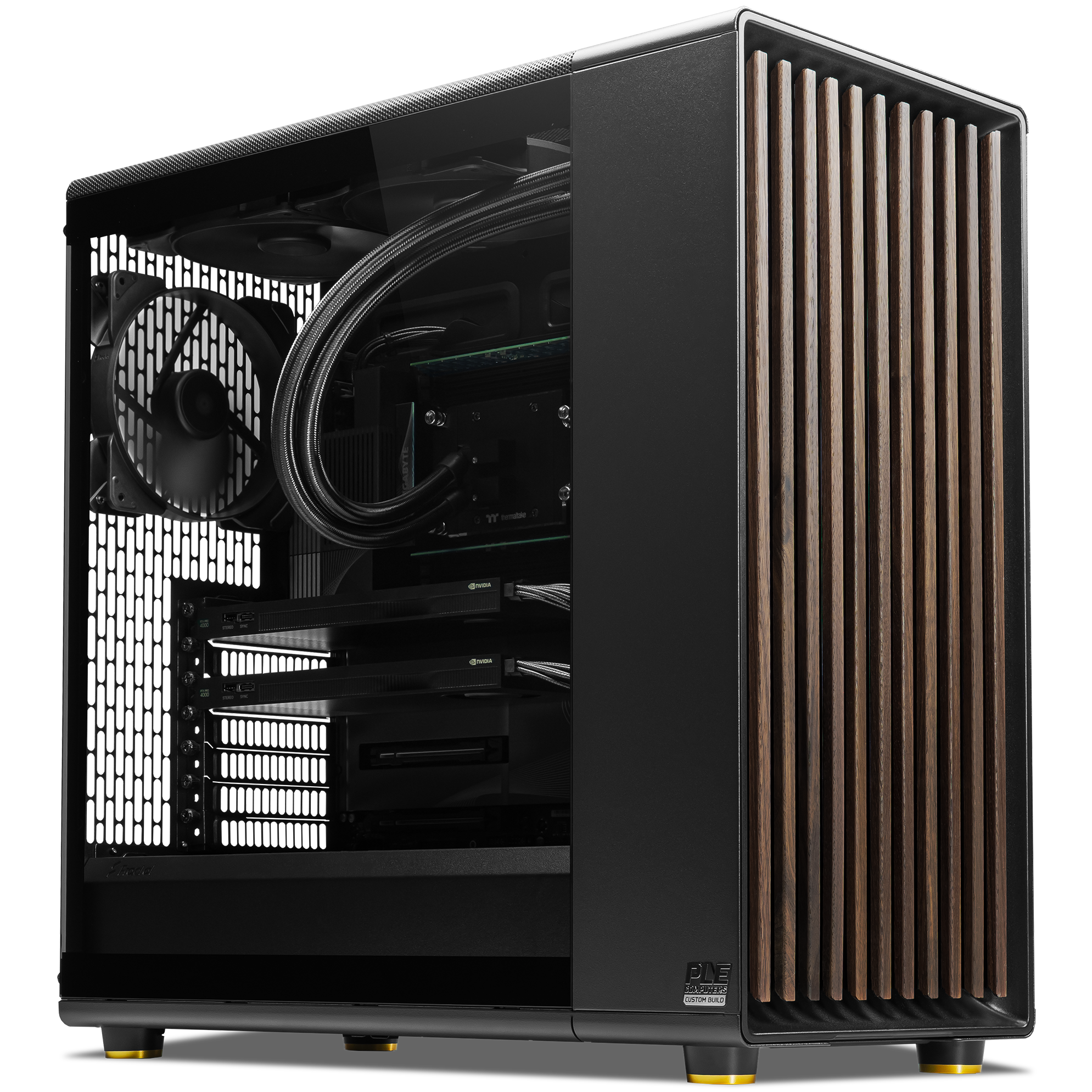 A large main feature product image of PLE Threadripper Dual RTX 4000 Prebuilt Ready To Go Workstation PC