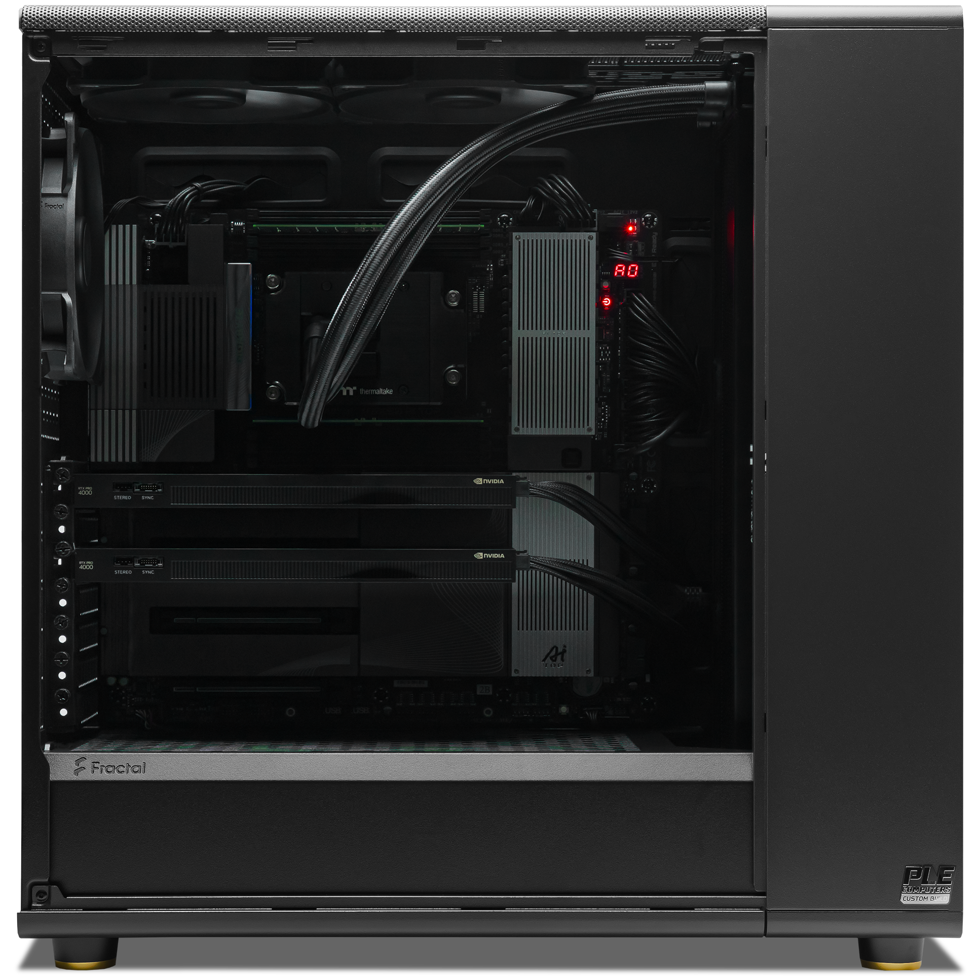 A large main feature product image of PLE Threadripper Dual RTX 4000 Prebuilt Ready To Go Workstation PC