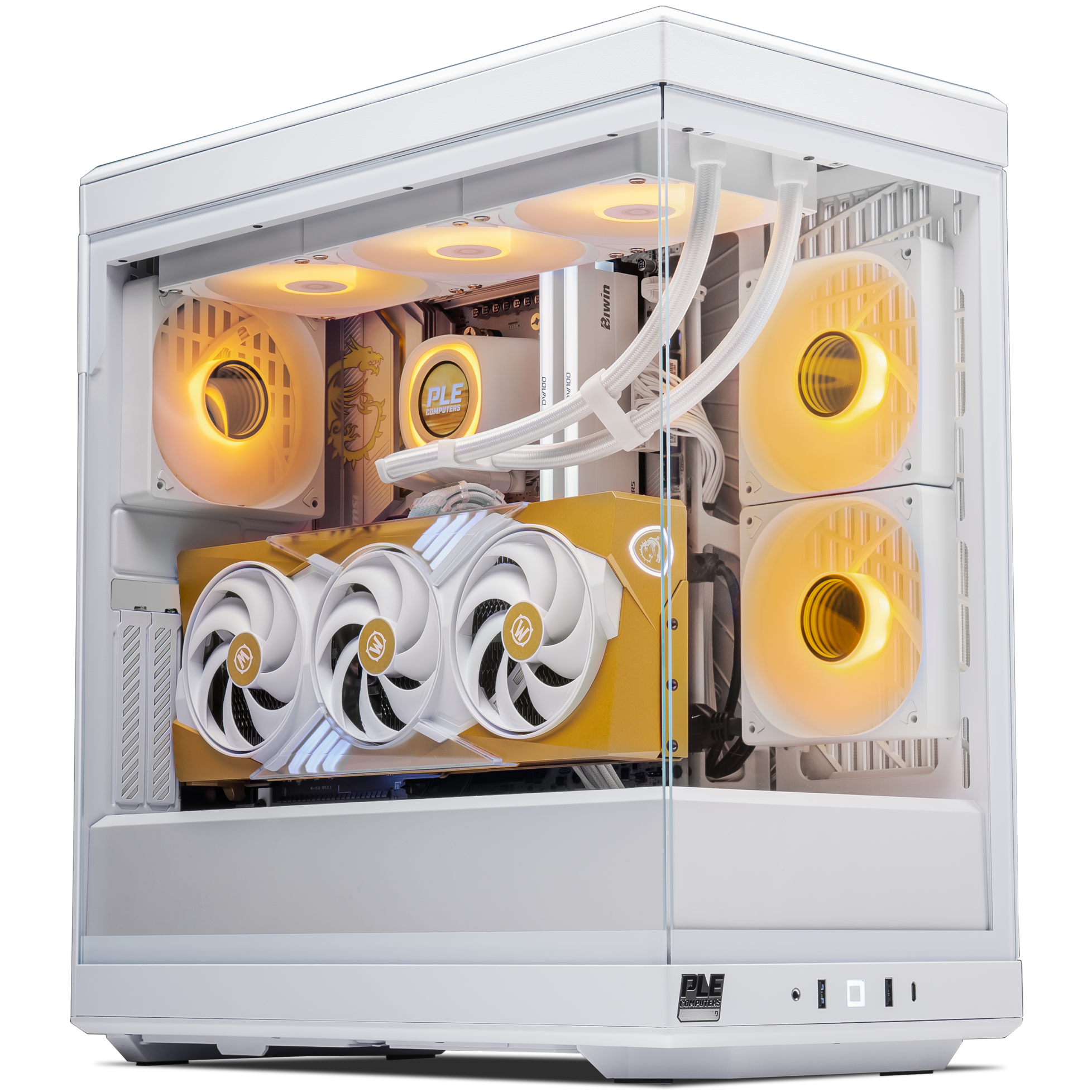 A large main feature product image of PLE Midnight Light RTX 5070 Prebuilt Ready To Go Gaming PC