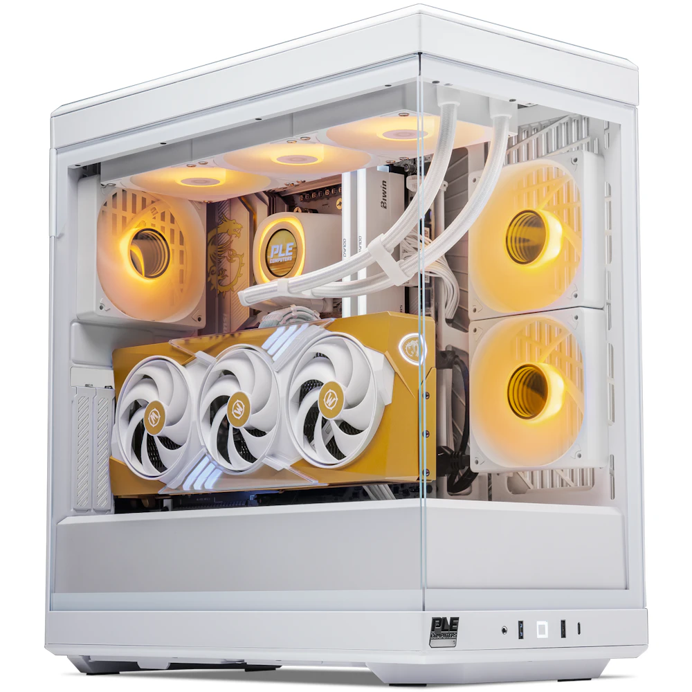 A large main feature product image of PLE Midnight Light RTX 5070 Prebuilt Ready To Go Gaming PC