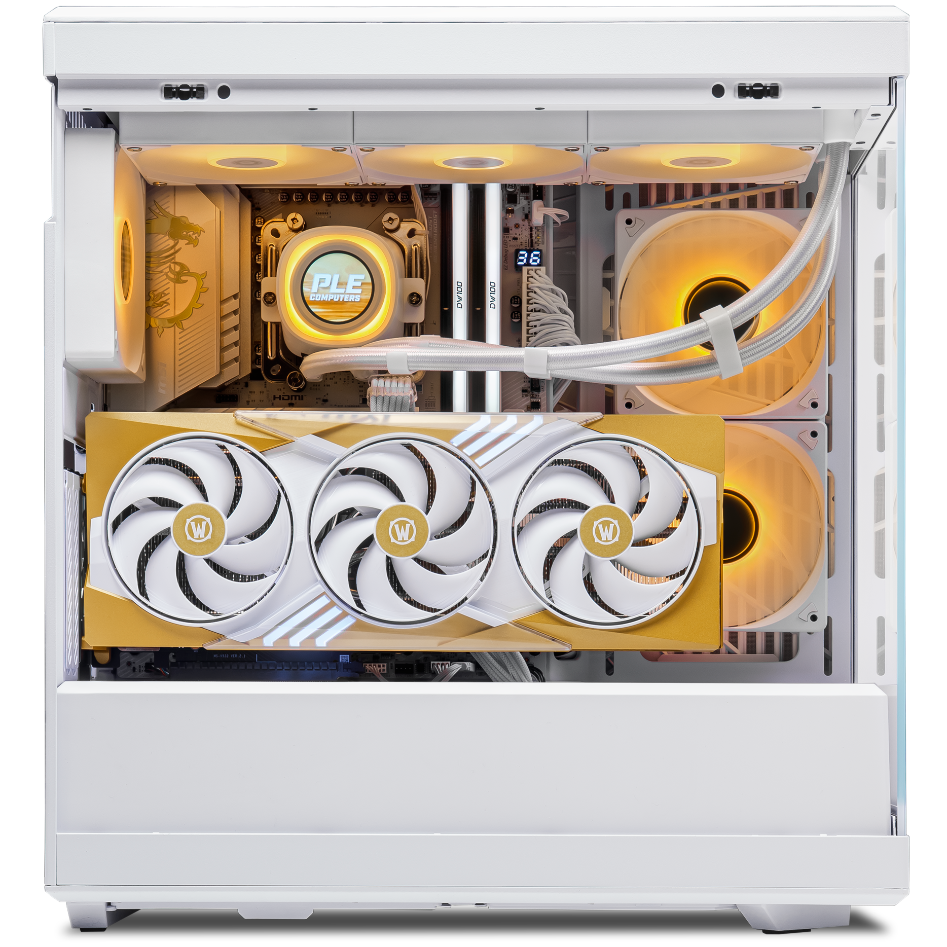 A large main feature product image of PLE Midnight Light RTX 5070 Prebuilt Ready To Go Gaming PC