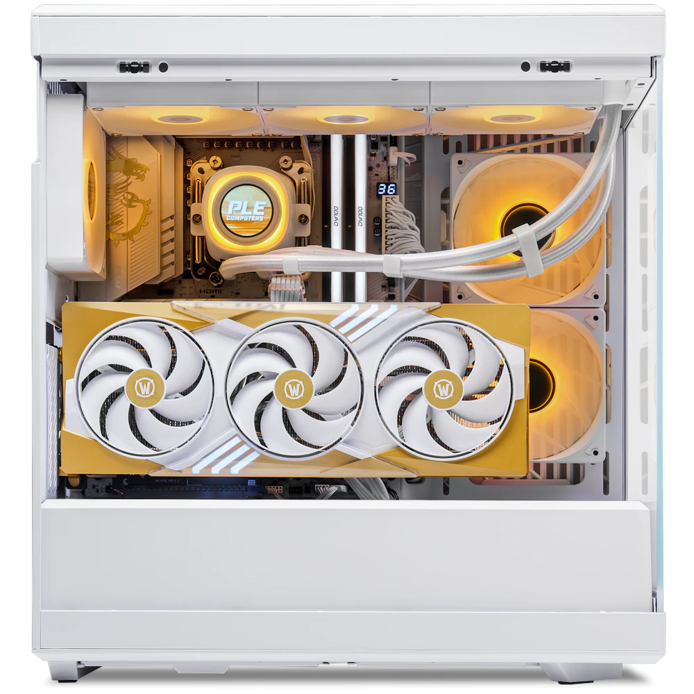 A large main feature product image of PLE Midnight Light RTX 5070 Prebuilt Ready To Go Gaming PC