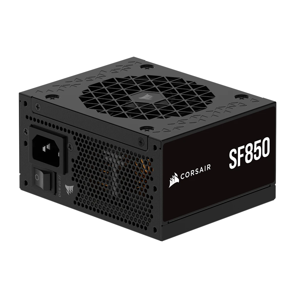 A large main feature product image of EX-DEMO Corsair SF850 - 850W Platinum SFX Modular PSU