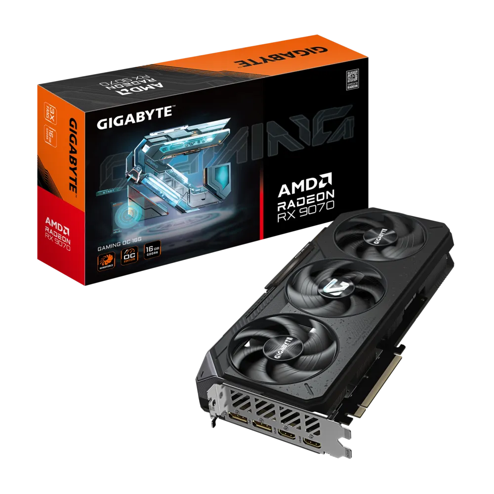 A large main feature product image of EX-DEMO Gigabyte Radeon RX 9070 Gaming OC 16GB GDDR6