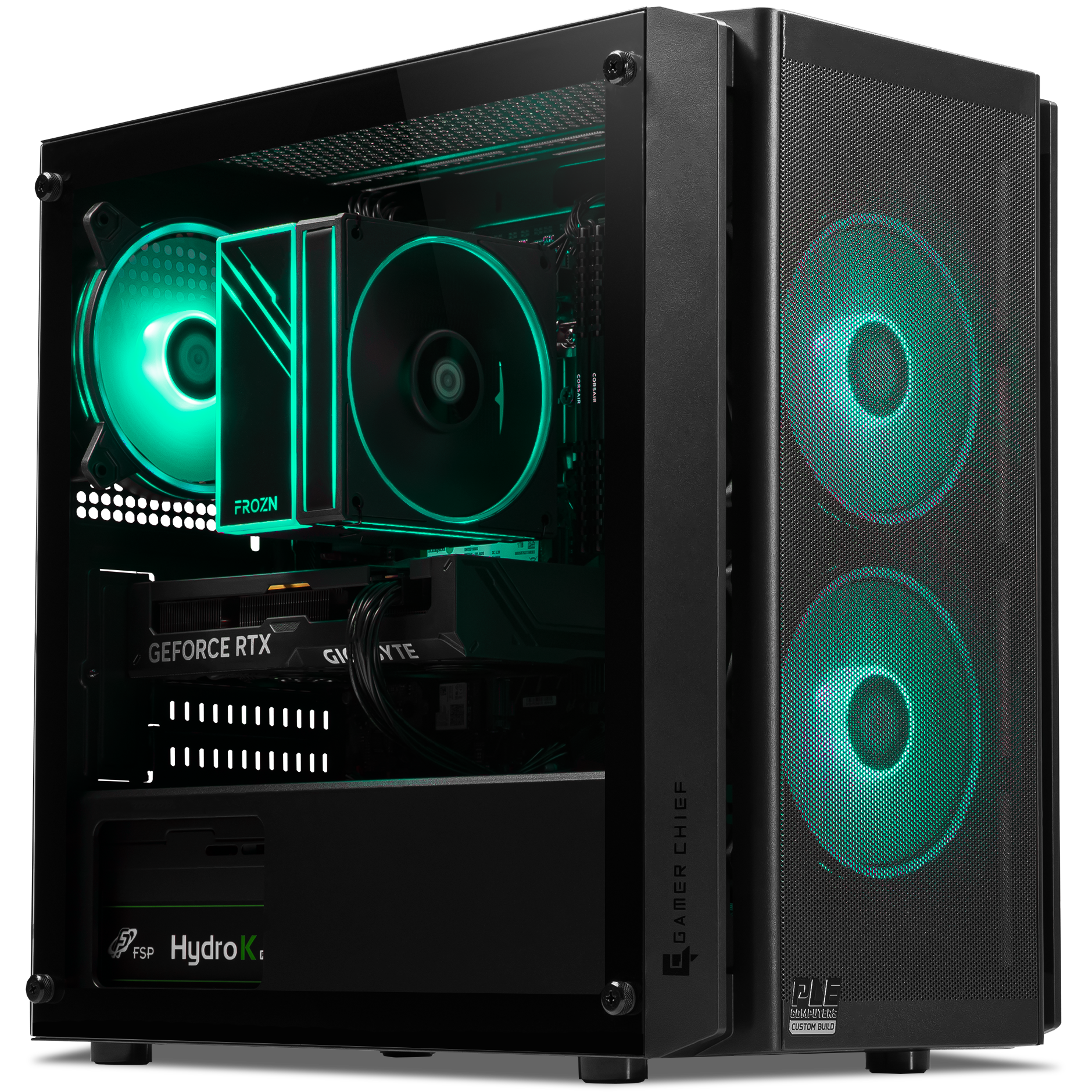 A large main feature product image of PLE Opal RTX 5050 Prebuilt Ready To Go Gaming PC