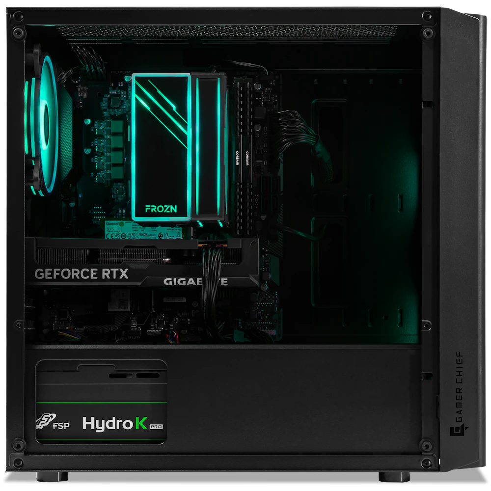 A large main feature product image of PLE Opal RTX 5050 Prebuilt Ready To Go Gaming PC