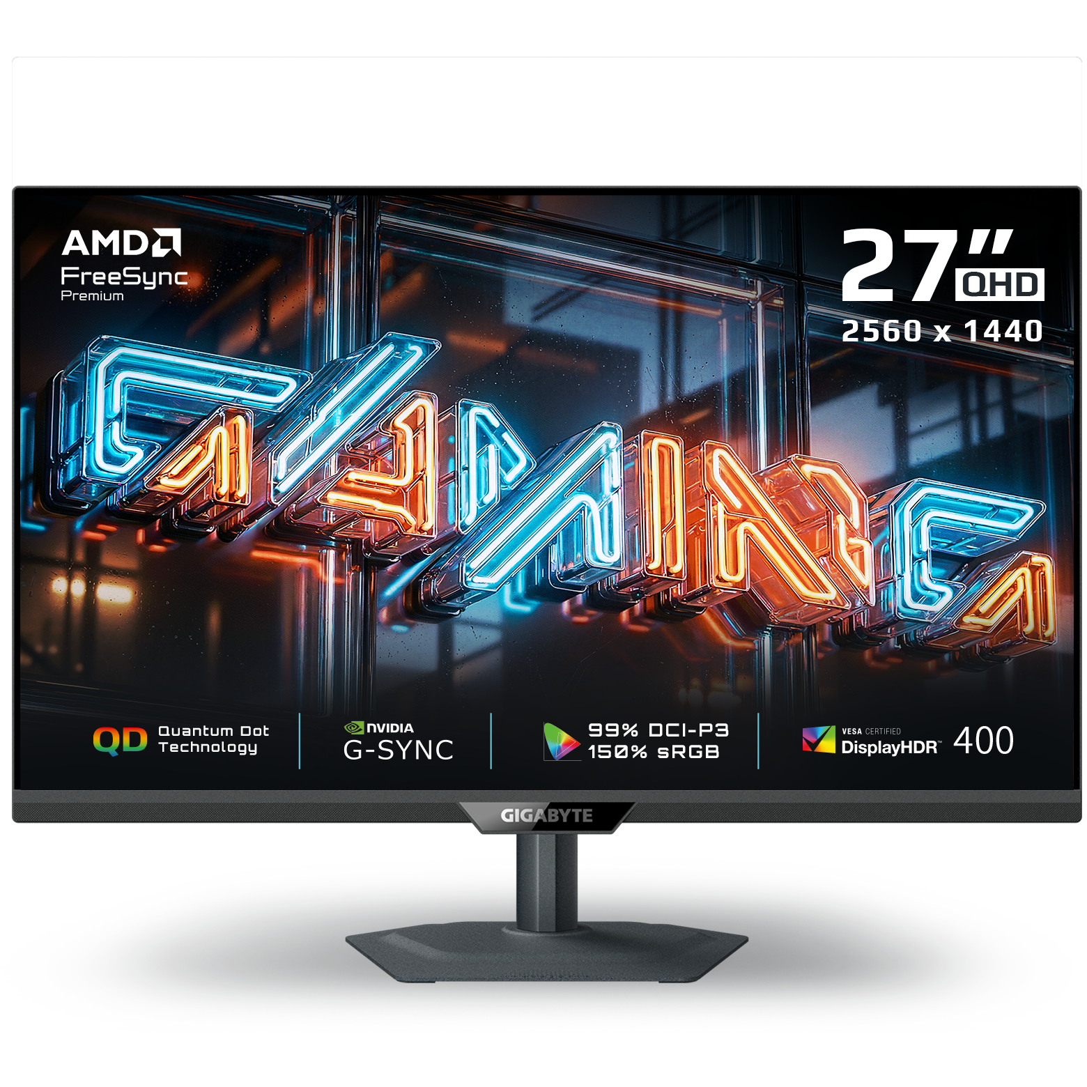 A large main feature product image of Gigabyte M27Q2 QD 27" 1440p 210Hz 1ms Quantum Dot Super Speed IPS Gaming Monitor