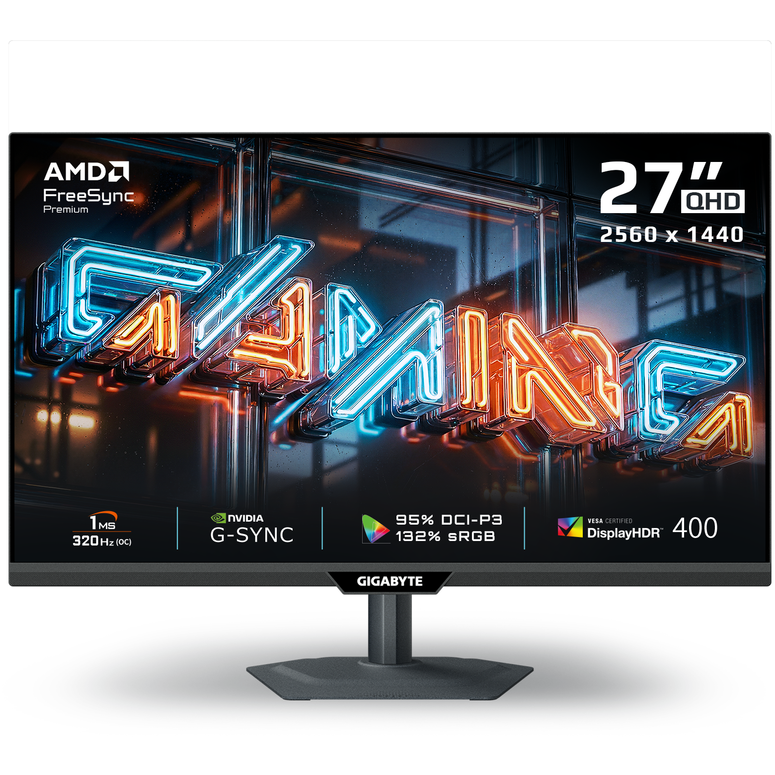 A large main feature product image of Gigabyte M27Q3 - 27" 1440p 320Hz Super Speed IPS Gaming Monitor