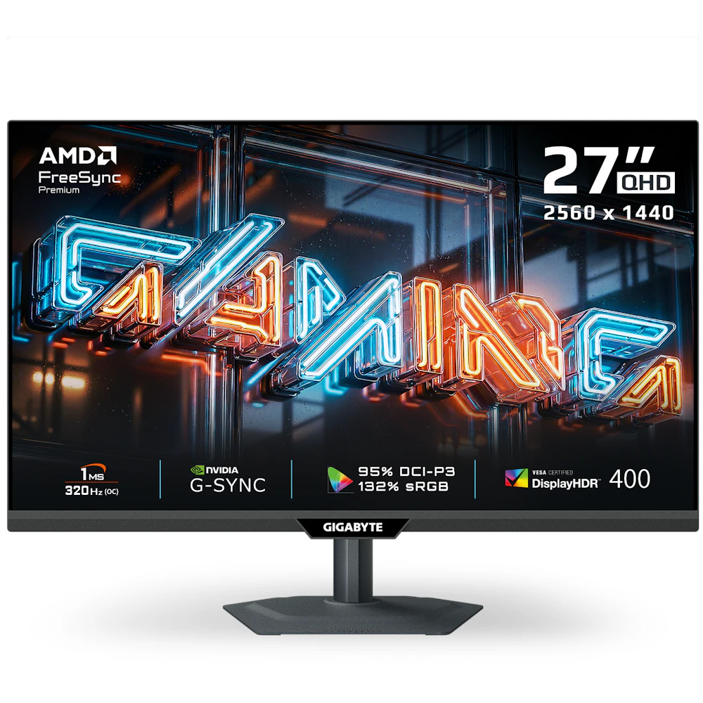 A large main feature product image of Gigabyte M27Q3 - 27" 1440p 320Hz Super Speed IPS Gaming Monitor