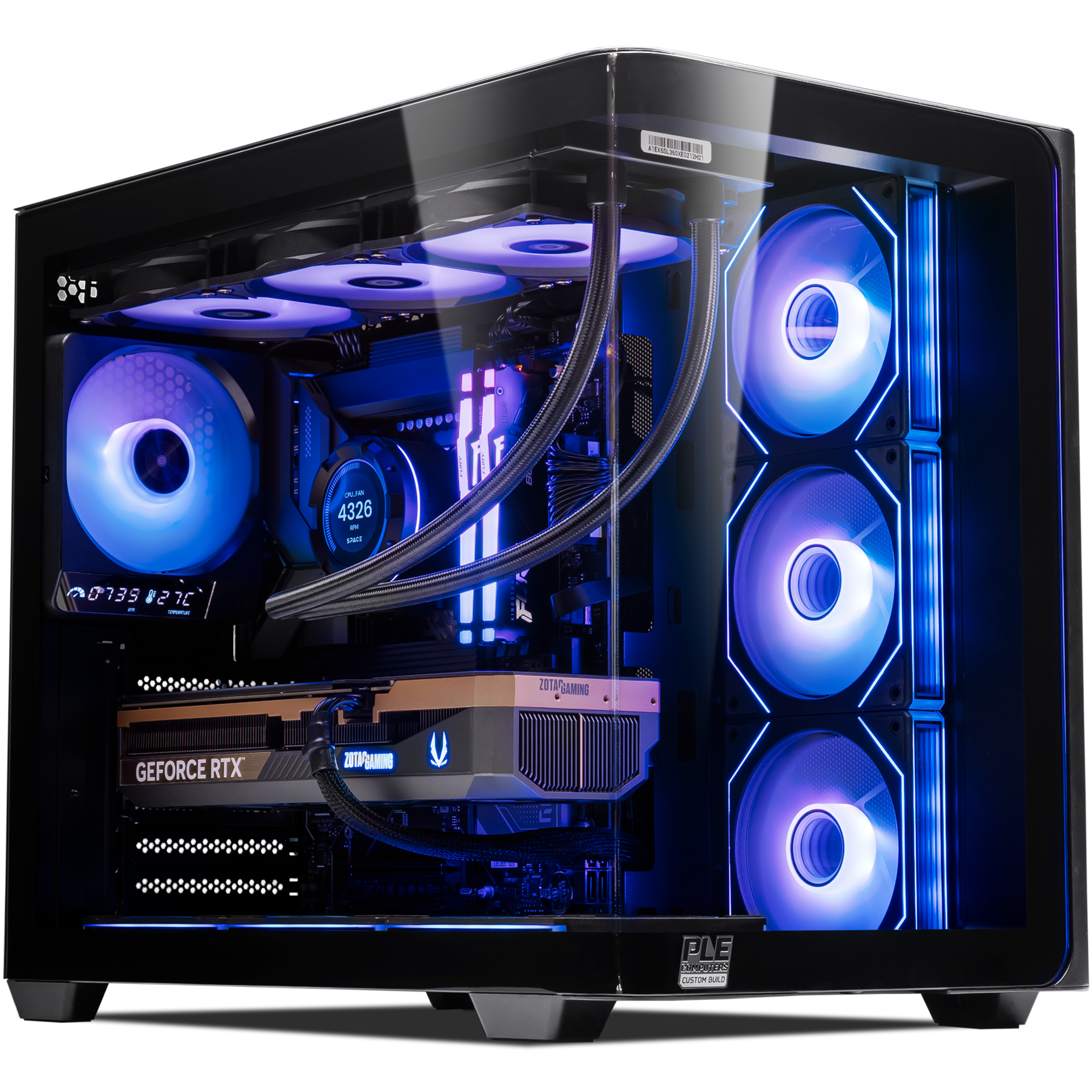 A large main feature product image of PLE Nexus RTX 5080 Prebuilt Ready To Go Gaming PC