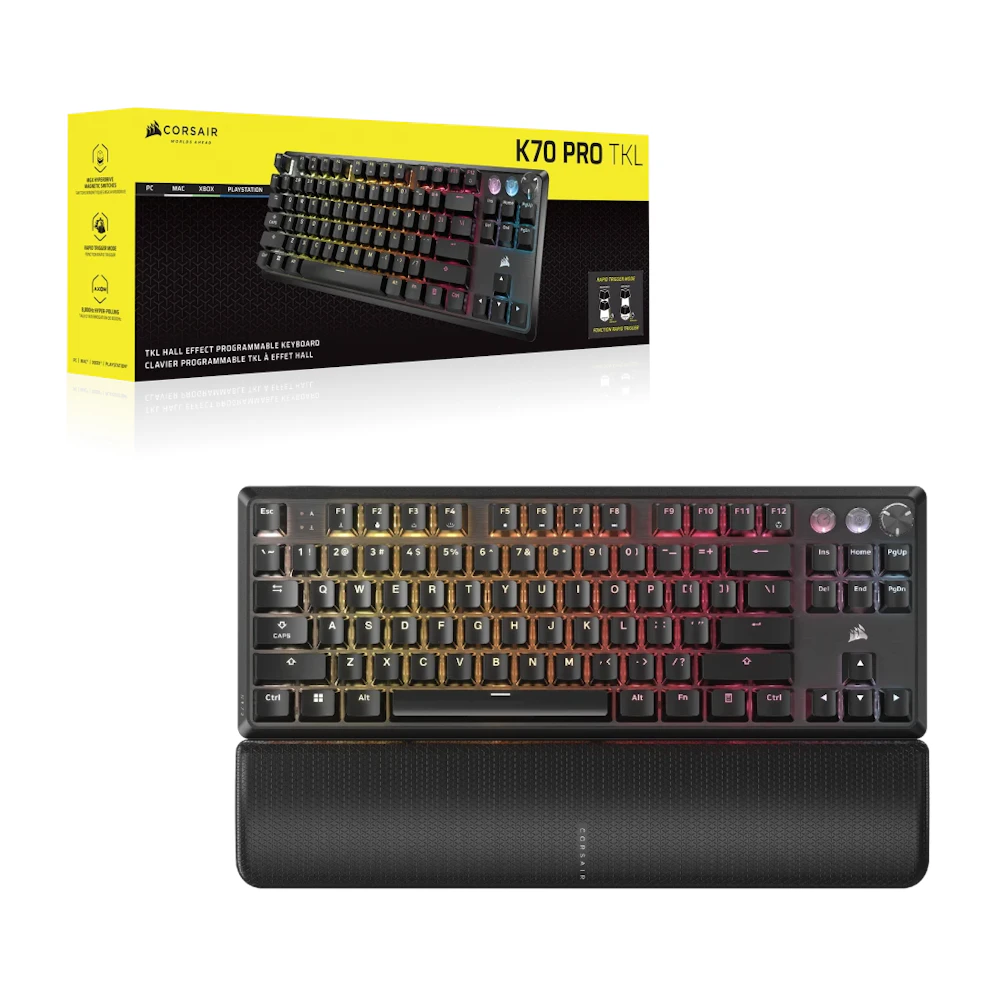A large main feature product image of EX-DEMO Corsair K70 PRO TKL High-Performance Hall Effect Gaming Keyboard - Black (MGX V2 Switch)