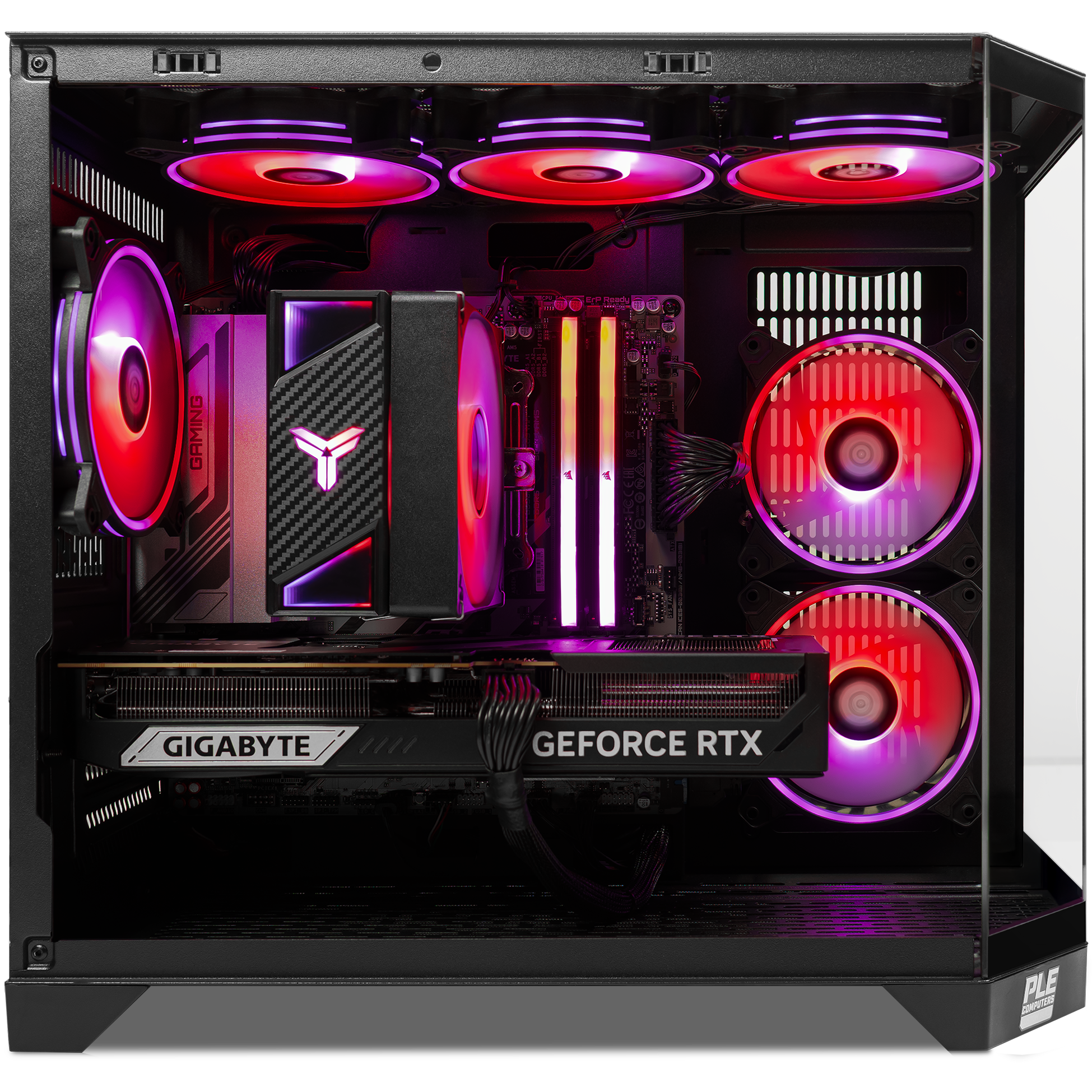 A large main feature product image of EX-DEMO PLE Ruby RTX 5070 Ti Prebuilt Ready To Go Gaming PC