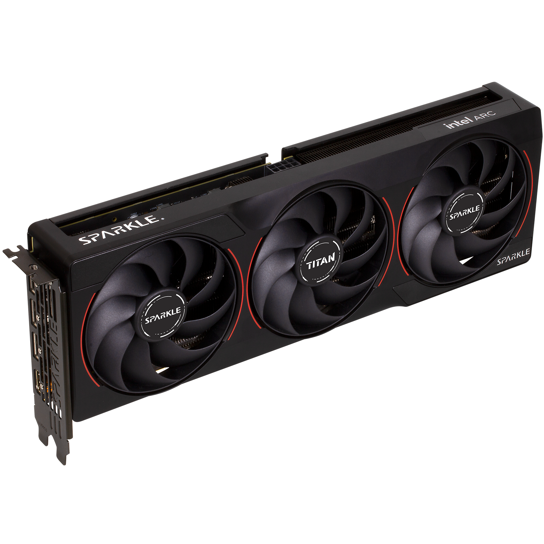 A large main feature product image of EX-DEMO SPARKLE Intel Arc Battlemage B580 TITAN Nox OC 12GB GDDR6