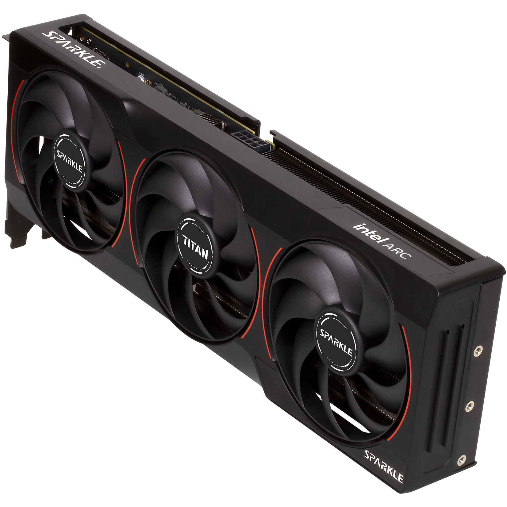 A large main feature product image of EX-DEMO SPARKLE Intel Arc Battlemage B580 TITAN Nox OC 12GB GDDR6