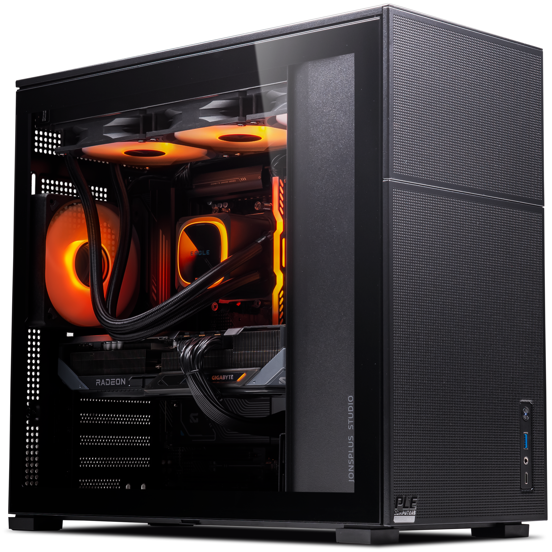 A large main feature product image of PLE Blaze RX 9070 XT Prebuilt Ready To Go Gaming PC