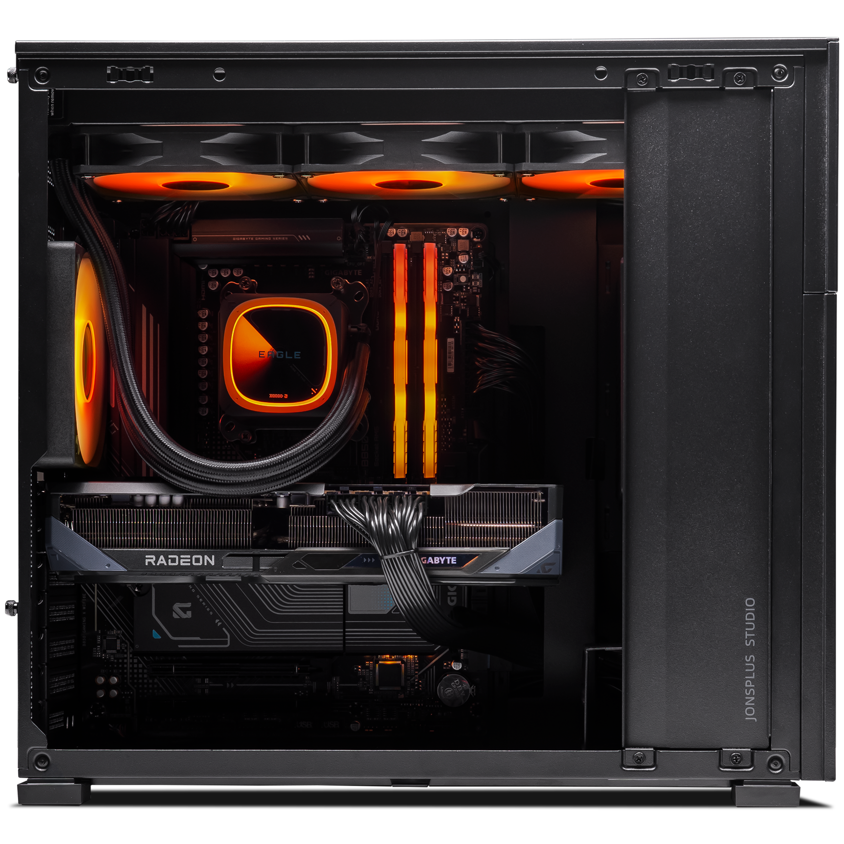 A large main feature product image of PLE Blaze RX 9070 XT Prebuilt Ready To Go Gaming PC