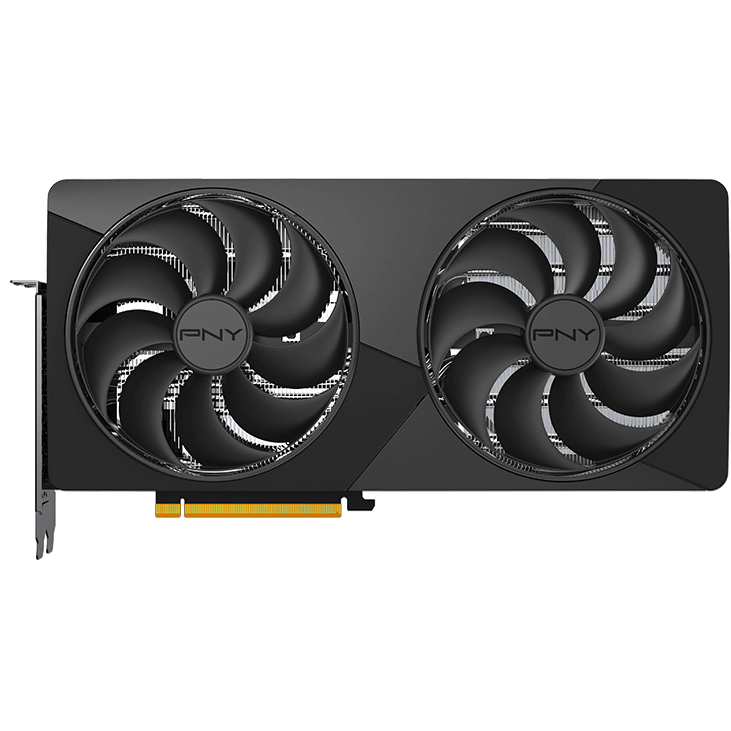 A large main feature product image of PNY GeForce RTX 5080 Dual Fan Slim OC 16GB GDDR7
