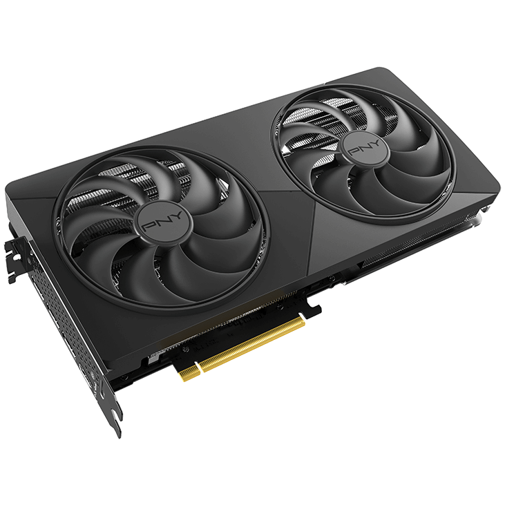 A large main feature product image of PNY GeForce RTX 5080 Dual Fan Slim OC 16GB GDDR7
