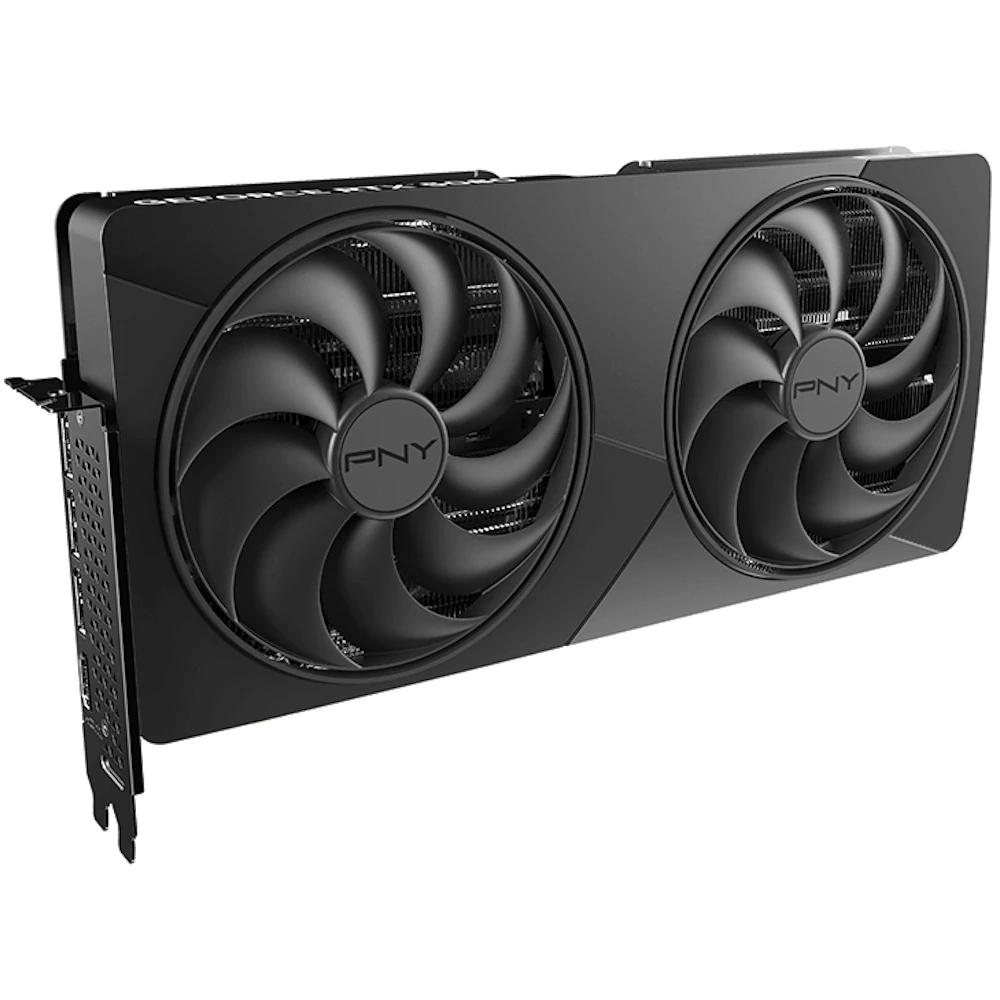A large main feature product image of PNY GeForce RTX 5080 Dual Fan Slim OC 16GB GDDR7