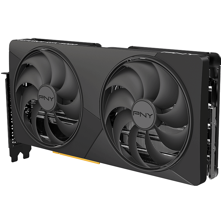 A large main feature product image of PNY GeForce RTX 5080 Dual Fan Slim OC 16GB GDDR7
